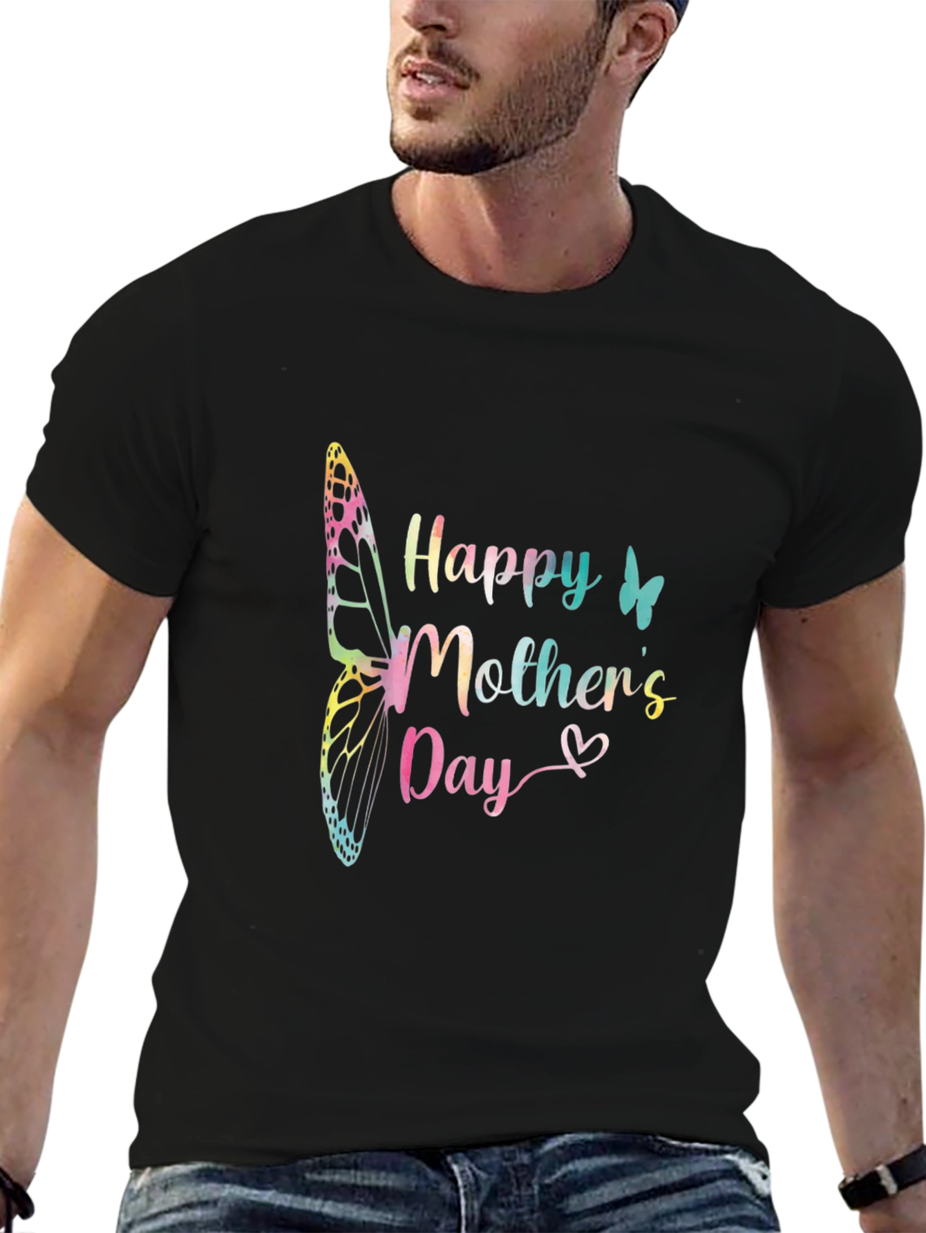 Camiseta Negra Feliz Día de la Madre con Mariposa