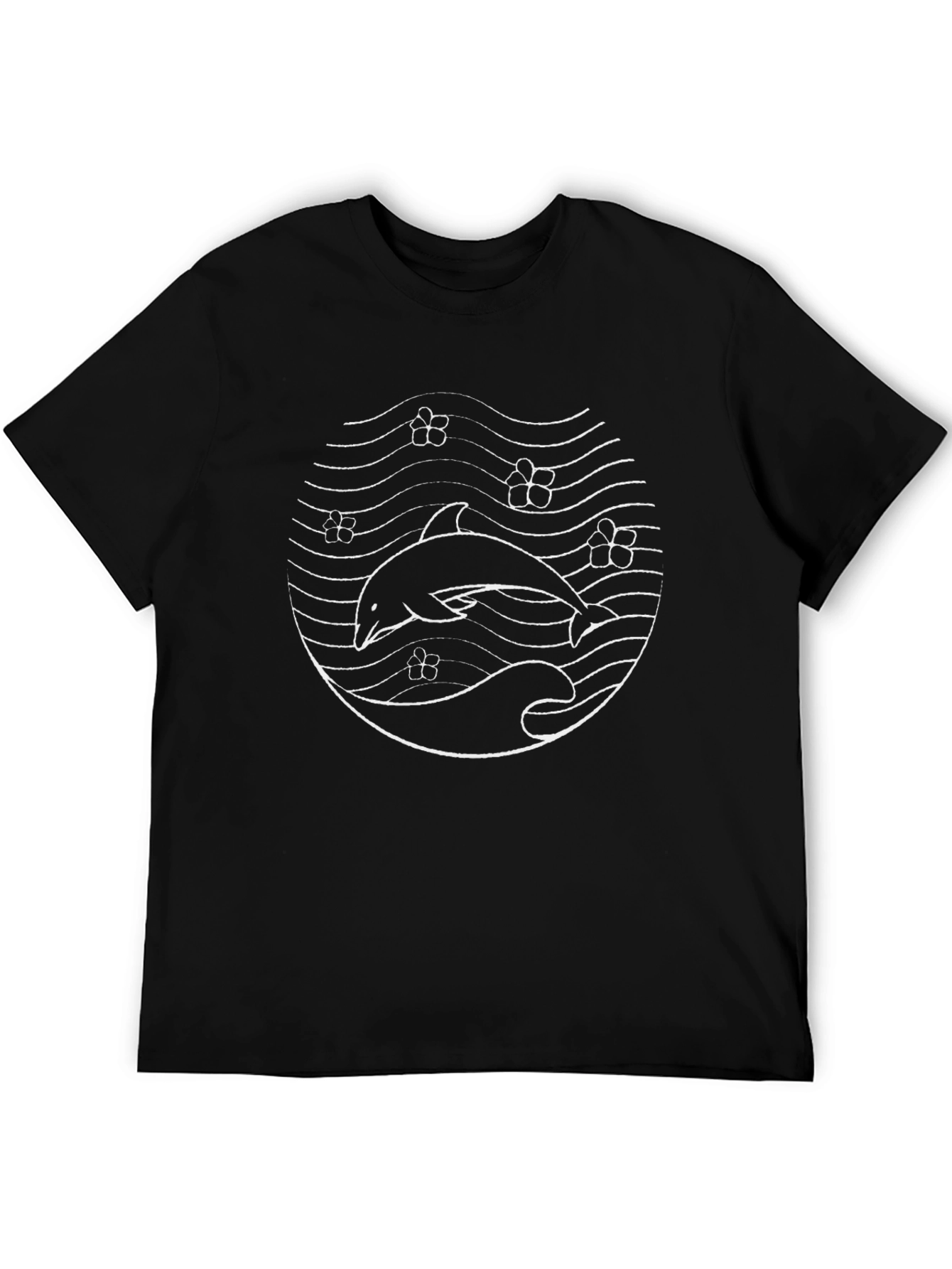 Camiseta Negra con Diseño de Delfín y Flores