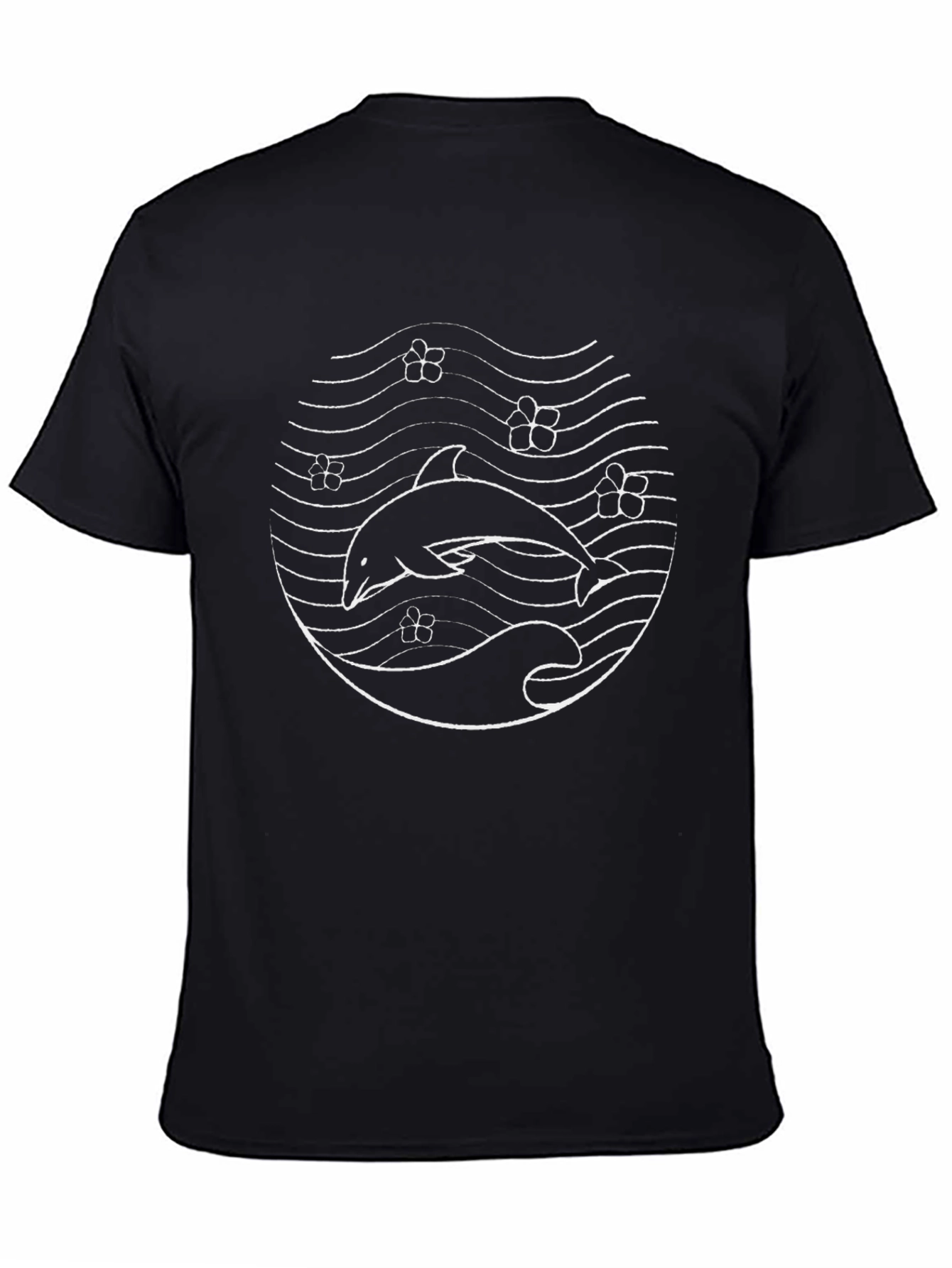 Camiseta Negra con Diseño de Delfín y Flores