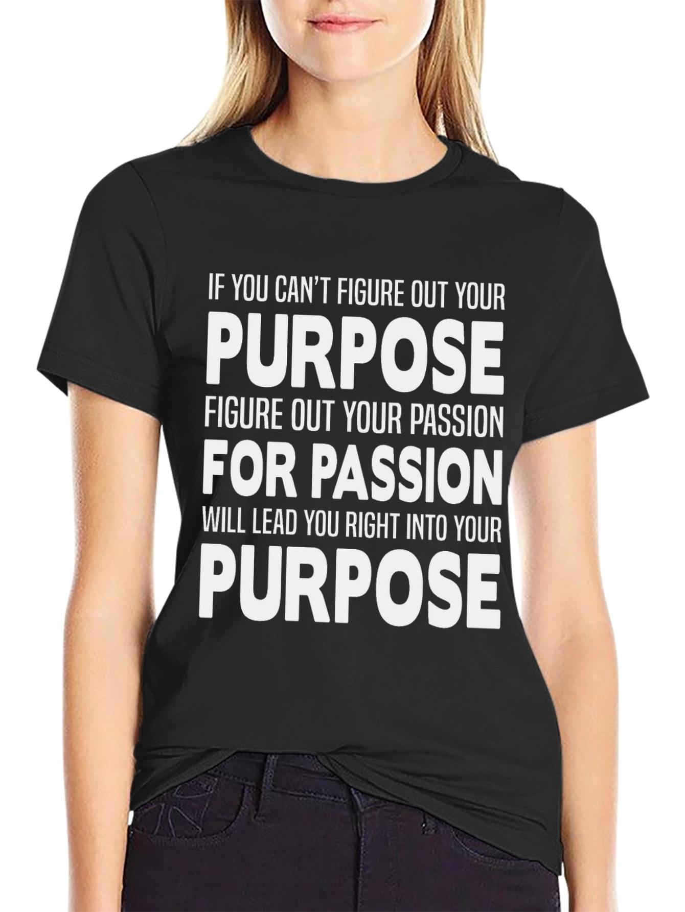 Camiseta Negra con Mensaje Inspirador Propósito y Pasión