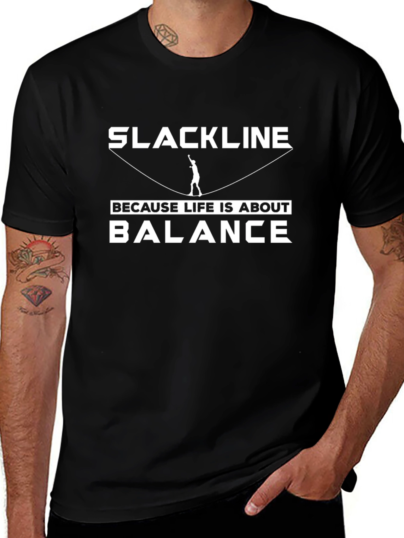 Camiseta Negra Slackline: Porque la Vida es Equilibrio