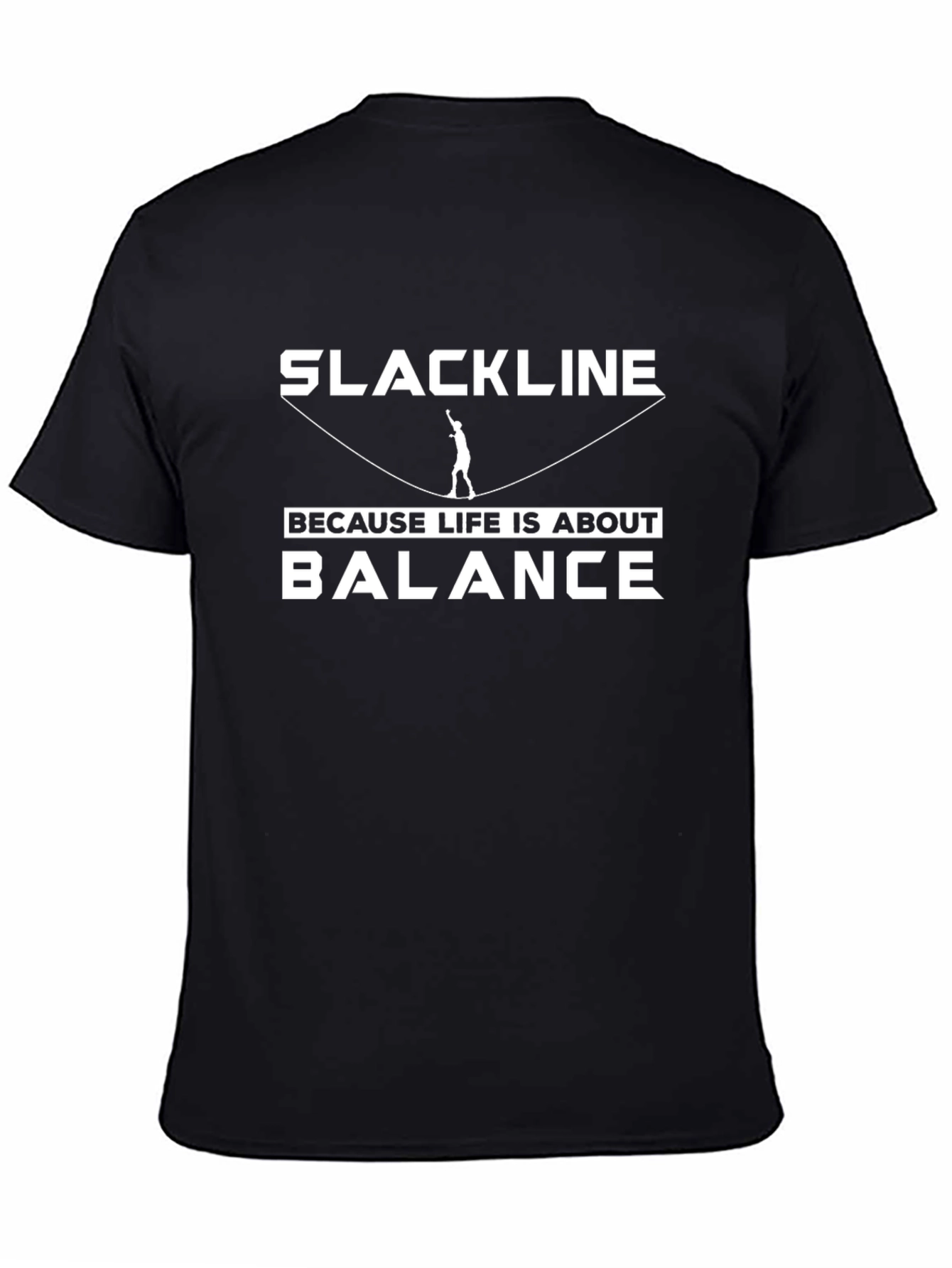 Camiseta Negra Slackline: Porque la Vida es Equilibrio