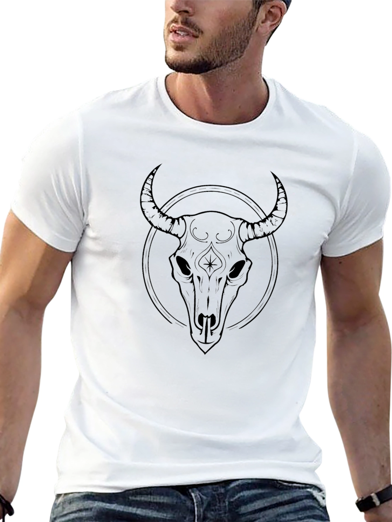 Camiseta Negra Calavera de Toro Diseño Único