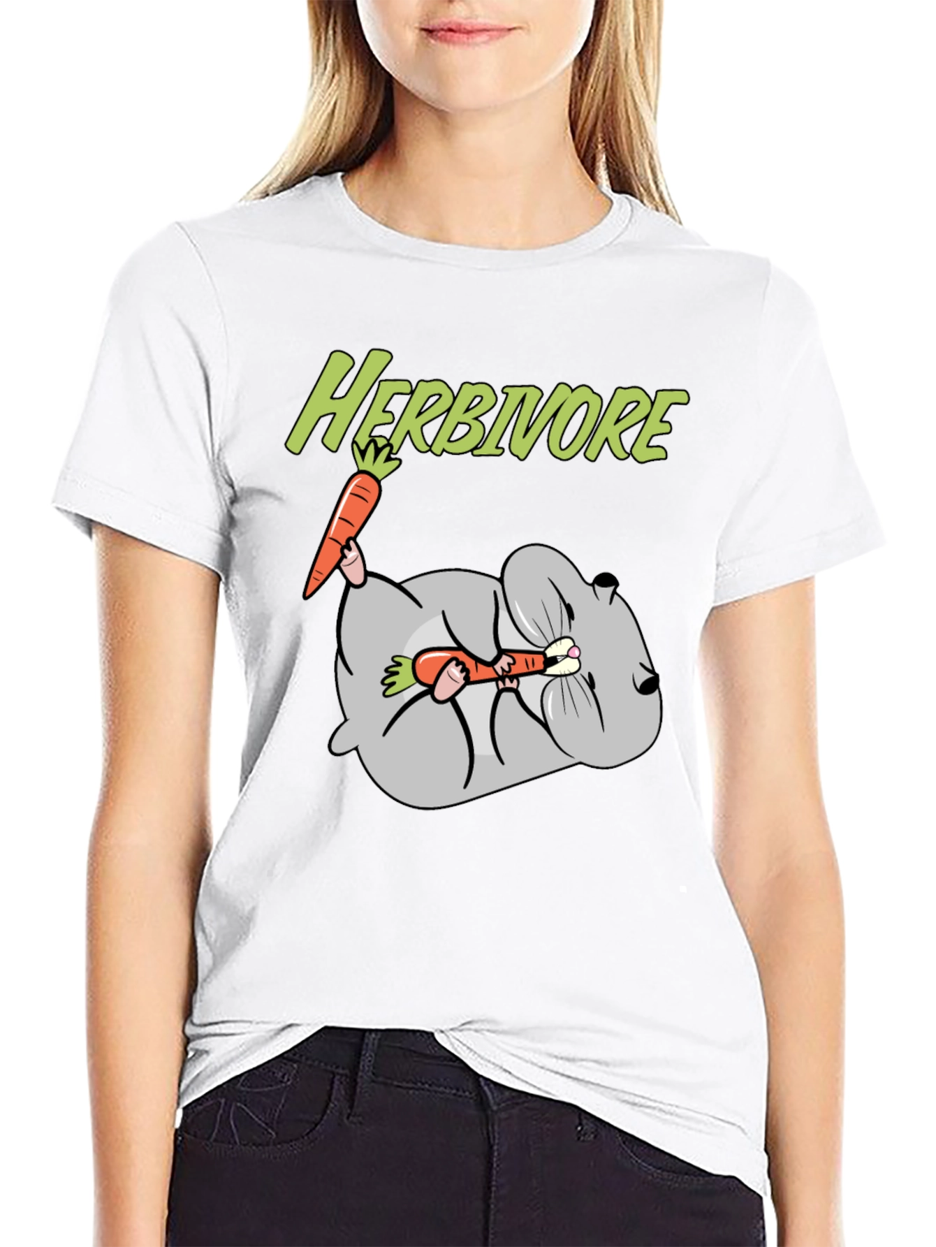 Camiseta Negra Herbívoro con Diseño de Conejo