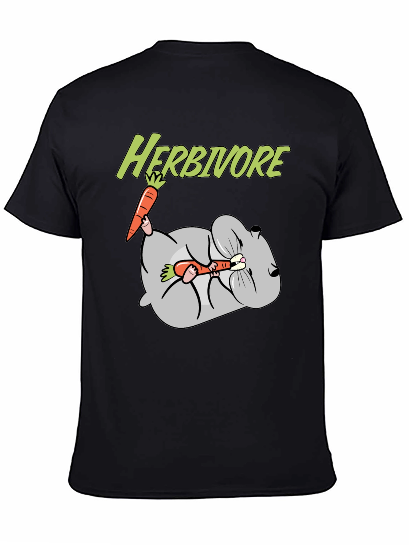 Camiseta Negra Herbívoro con Diseño de Conejo