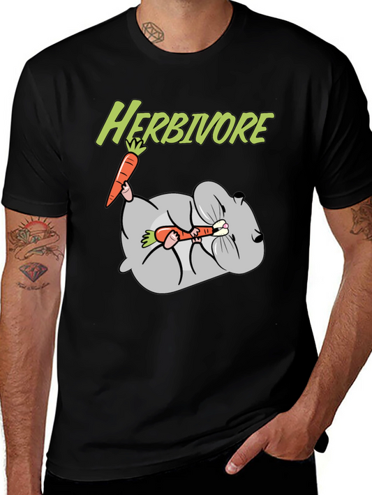 Camiseta Negra Herbívoro con Diseño de Conejo