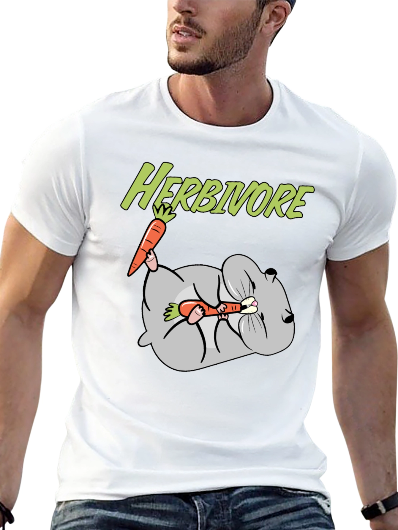 Camiseta Negra Herbívoro con Diseño de Conejo
