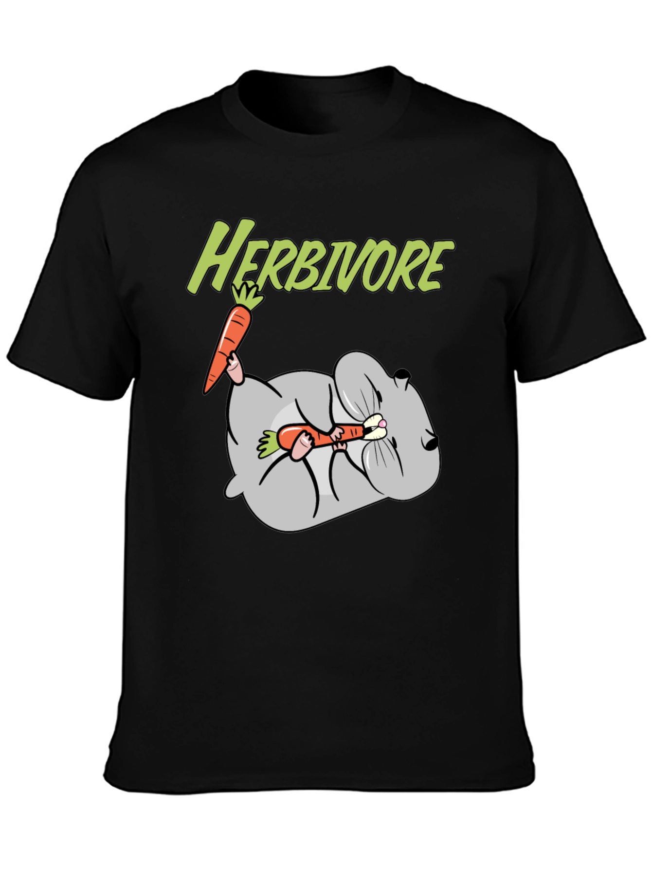 Camiseta Negra Herbívoro con Diseño de Conejo