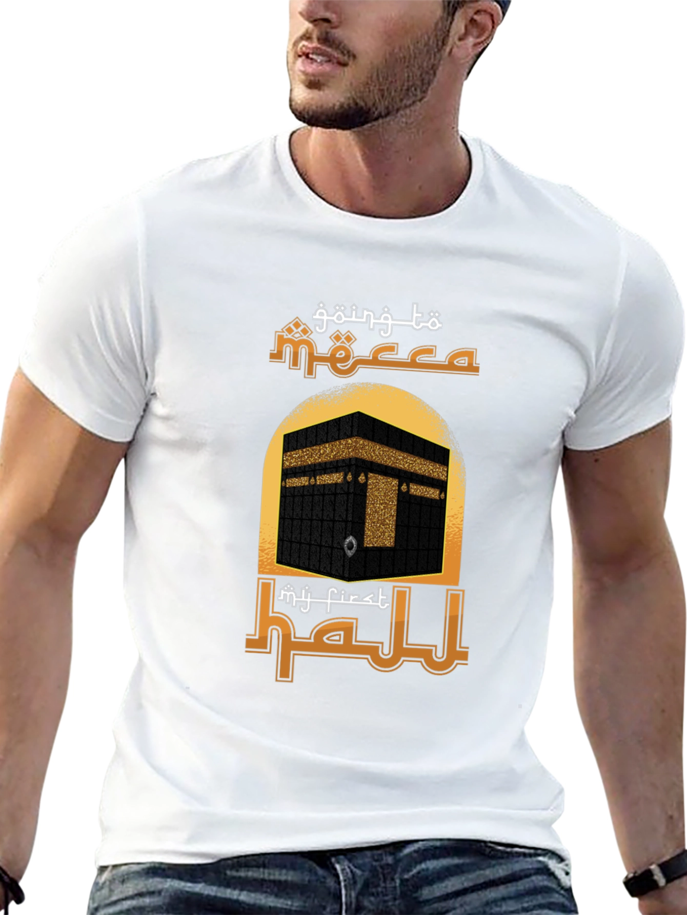 Camiseta Negra con Diseño de la Meca