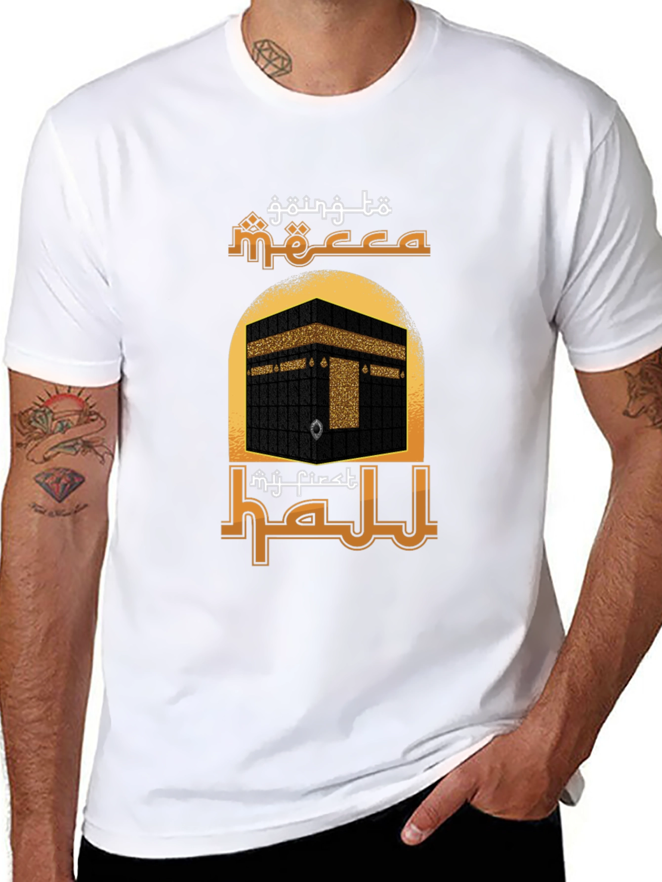 Camiseta Negra con Diseño de la Meca