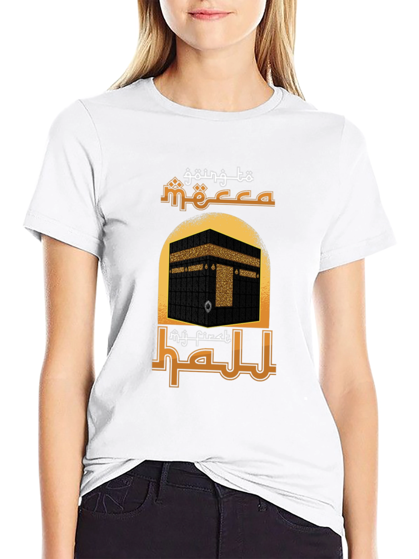 Camiseta Negra con Diseño de la Meca