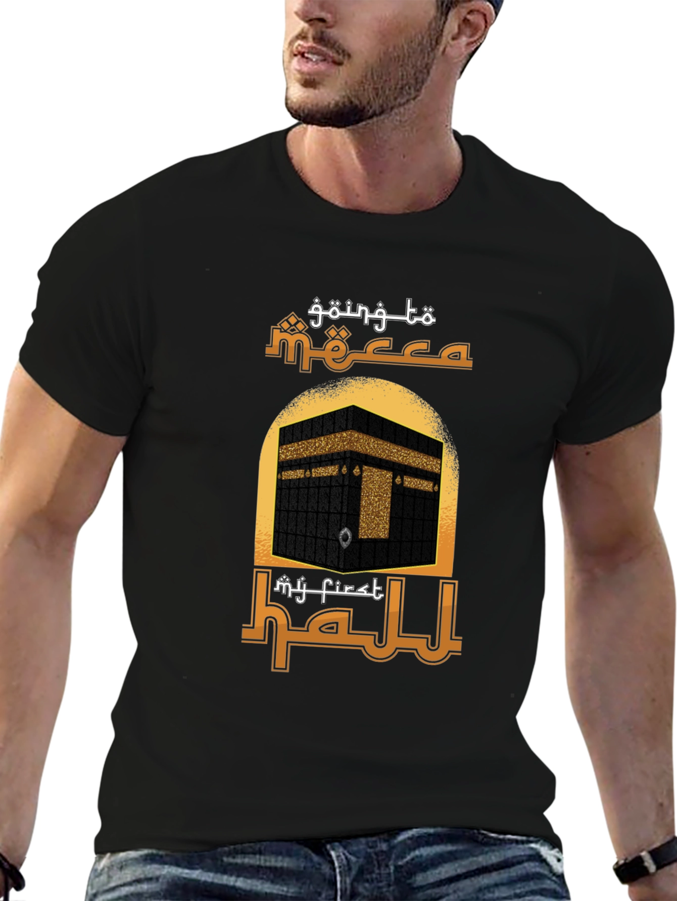 Camiseta Negra con Diseño de la Meca