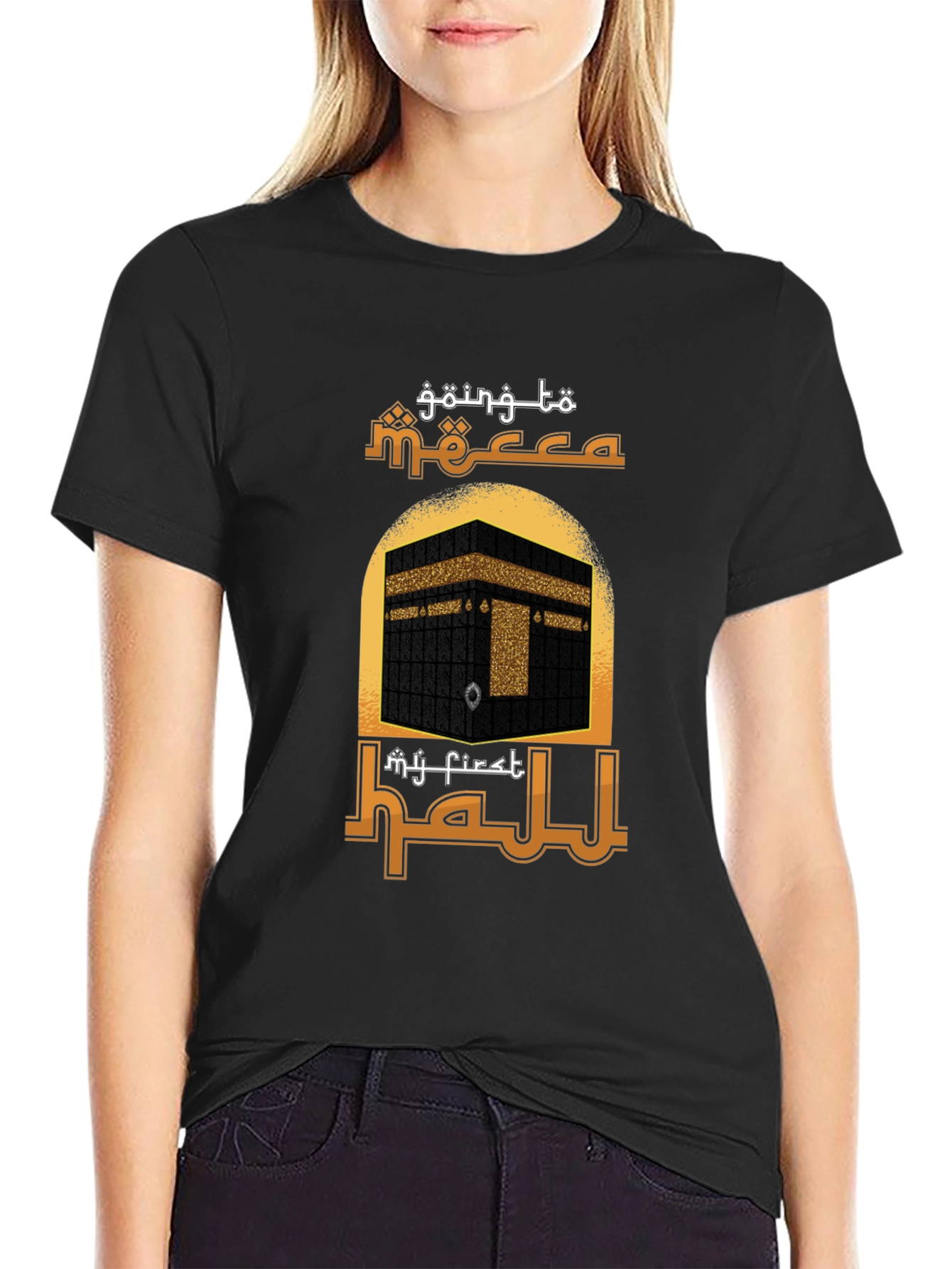 Camiseta Negra con Diseño de la Meca