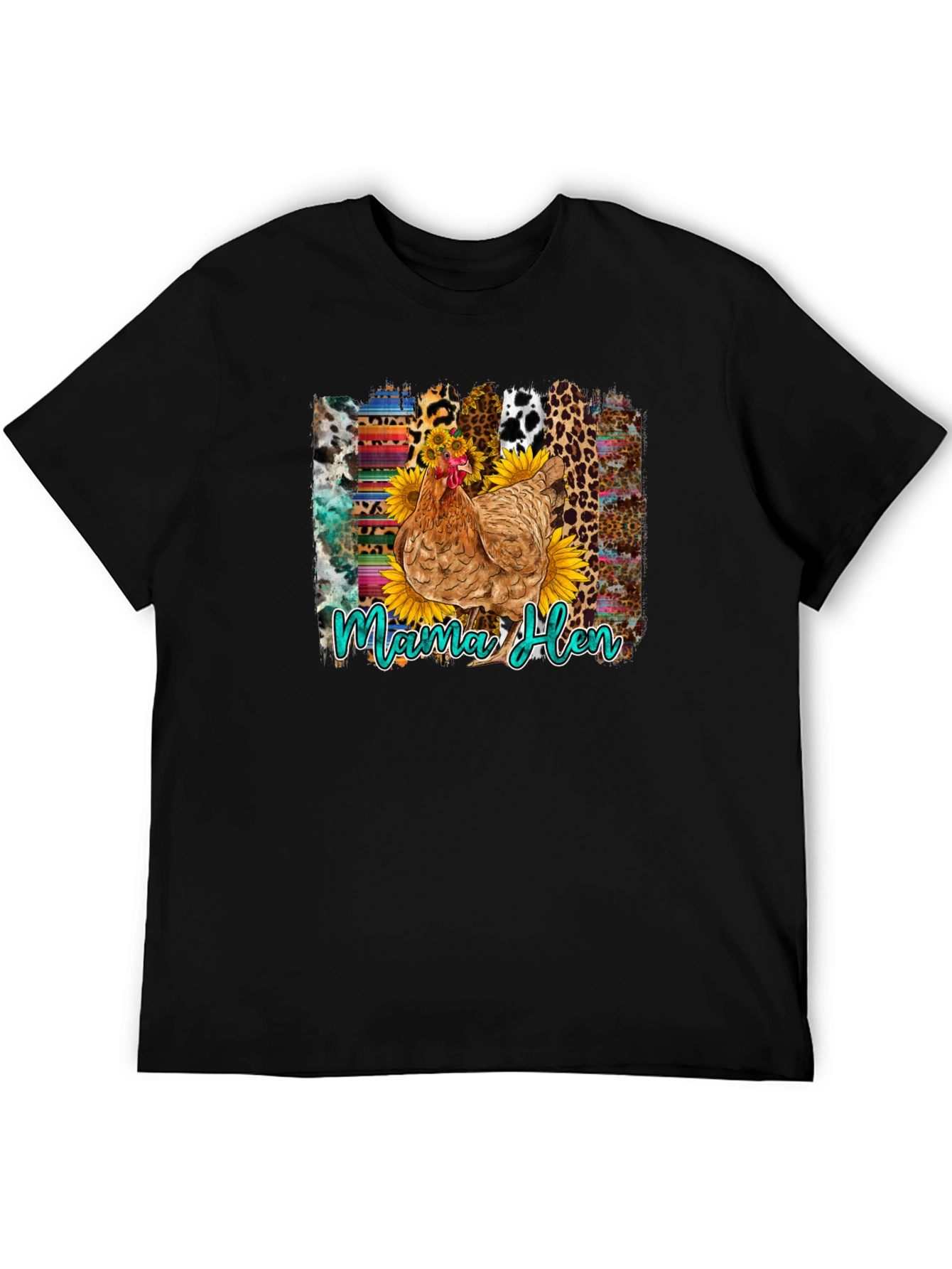 Camiseta Negra con Diseño de Gallina Mama Hen