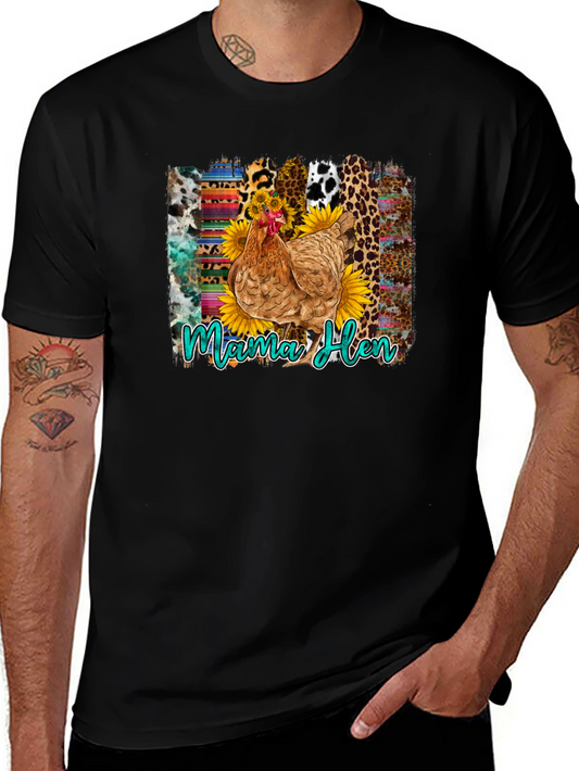 Camiseta Negra con Diseño de Gallina Mama Hen