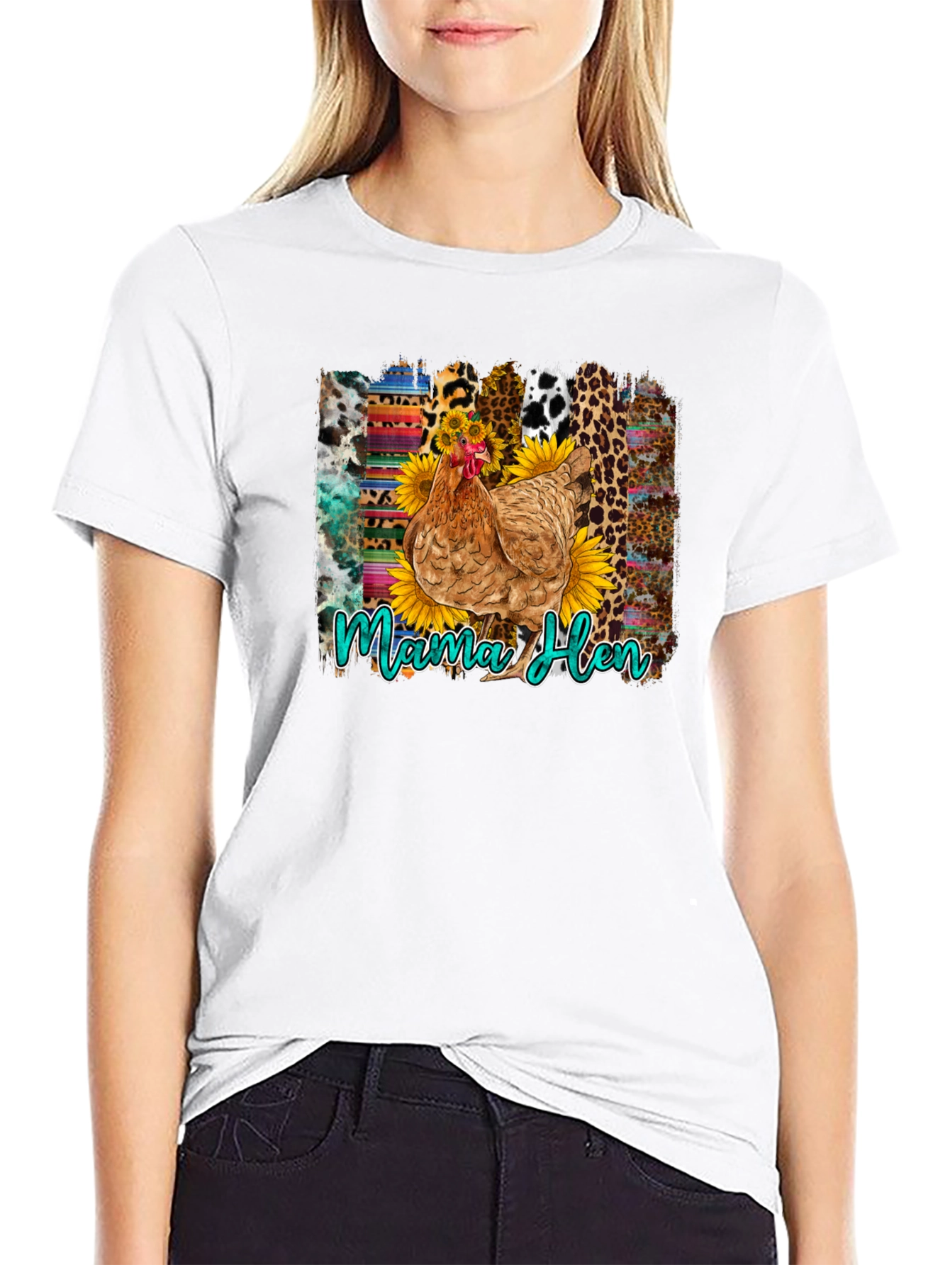 Camiseta Negra con Diseño de Gallina Mama Hen