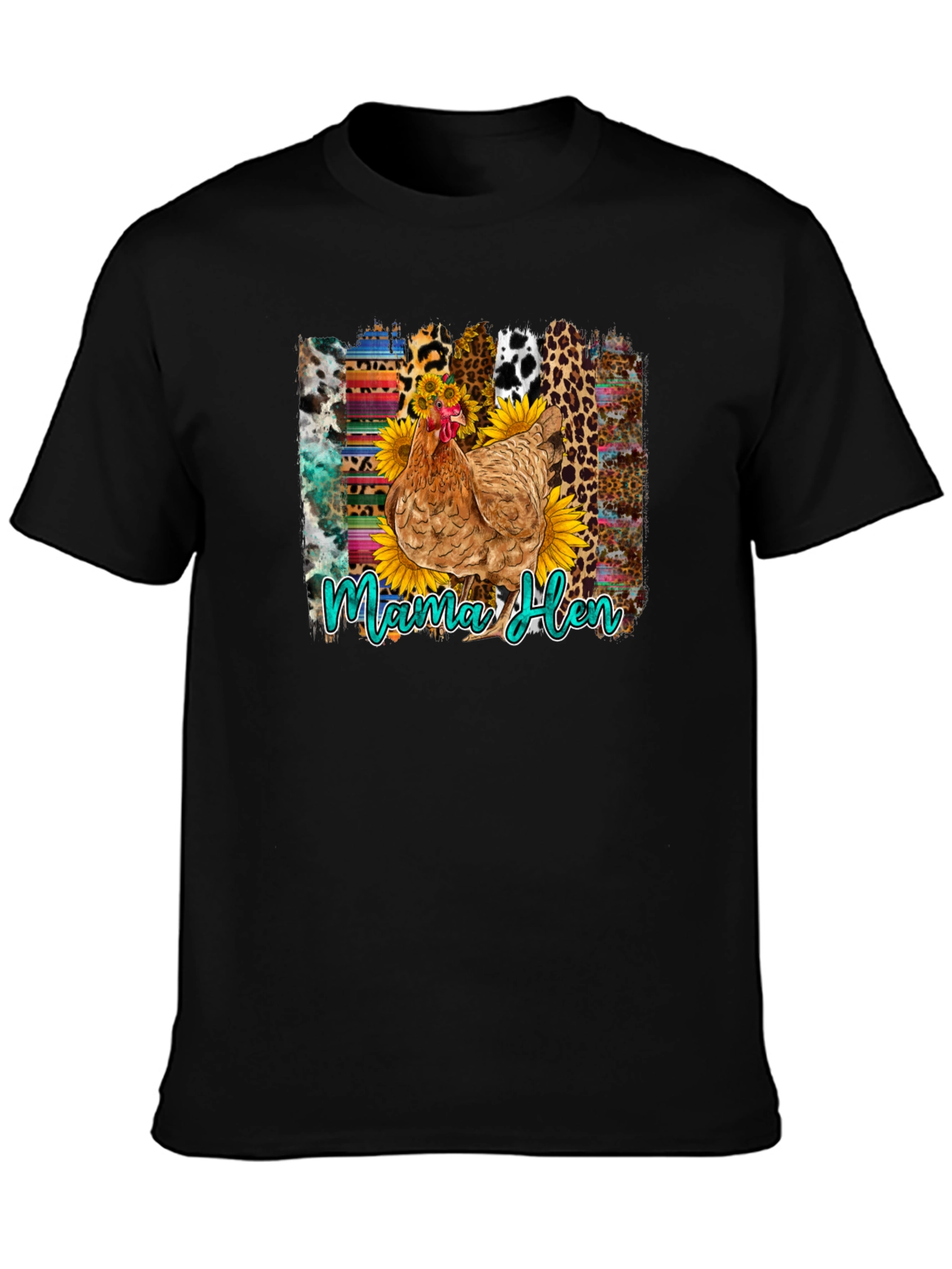Camiseta Negra con Diseño de Gallina Mama Hen