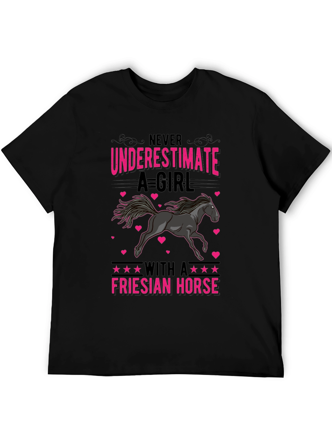 Camiseta Negra con Diseño de Caballo Frisón para Mujer