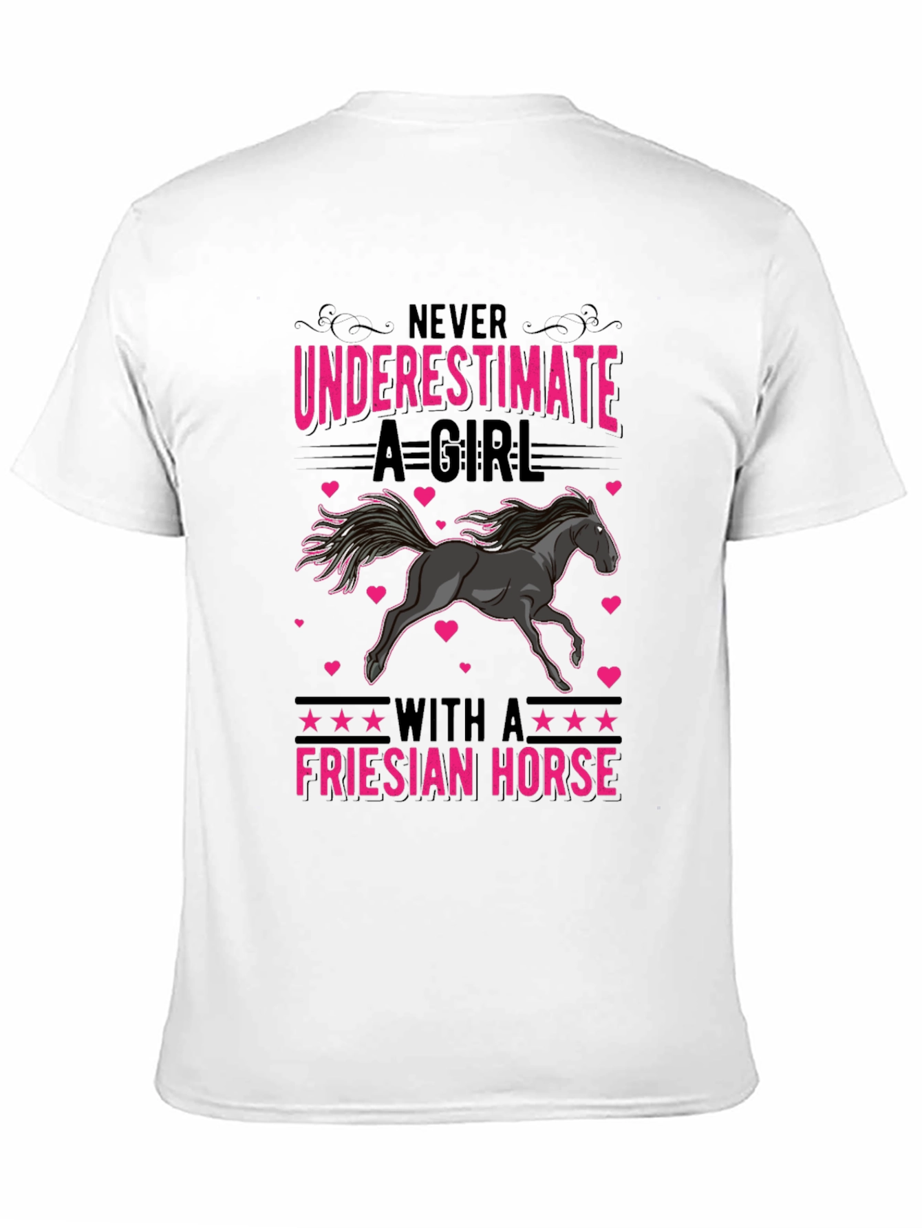 Camiseta Negra con Diseño de Caballo Frisón para Mujer