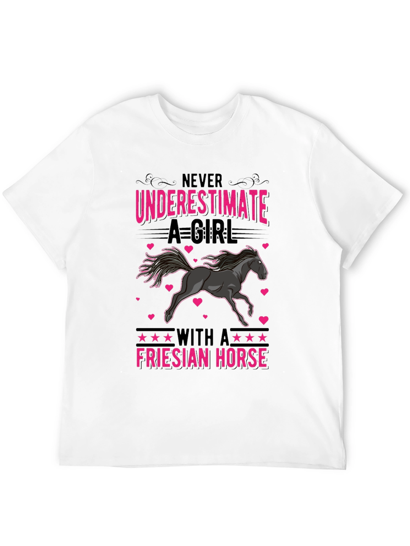 Camiseta Negra con Diseño de Caballo Frisón para Mujer