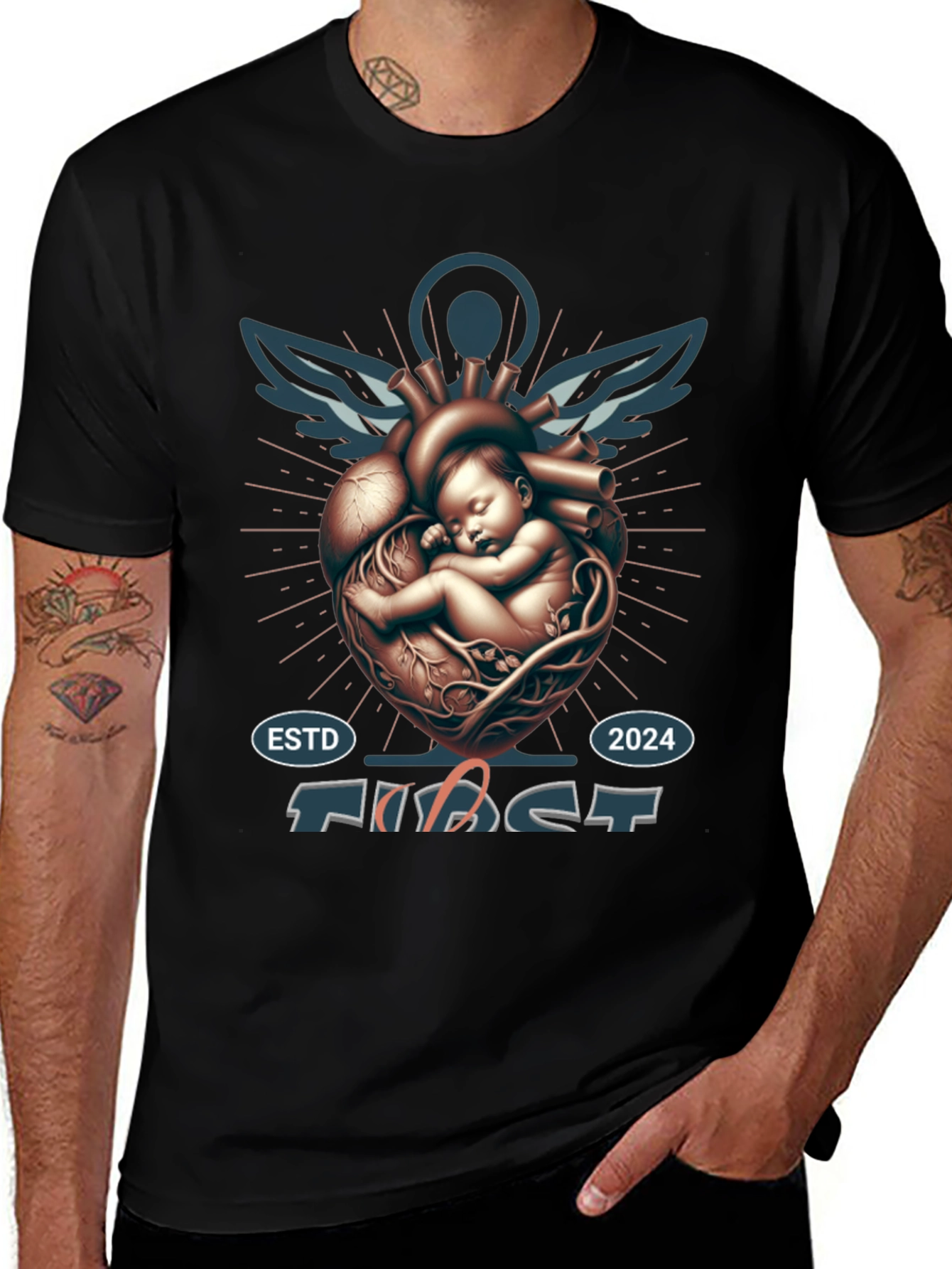 Camiseta Negra Primer Latido - Diseño Único