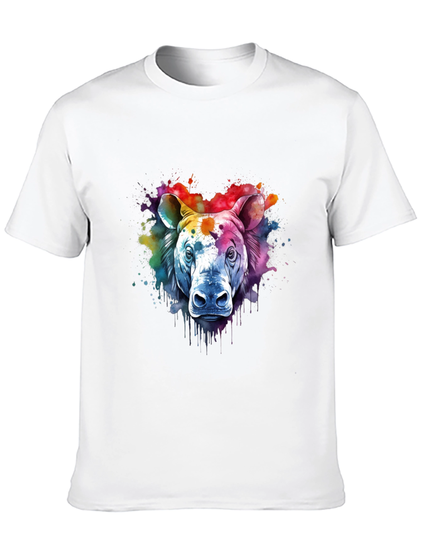 Camiseta Negra con Diseño de Rinoceronte Acuarela