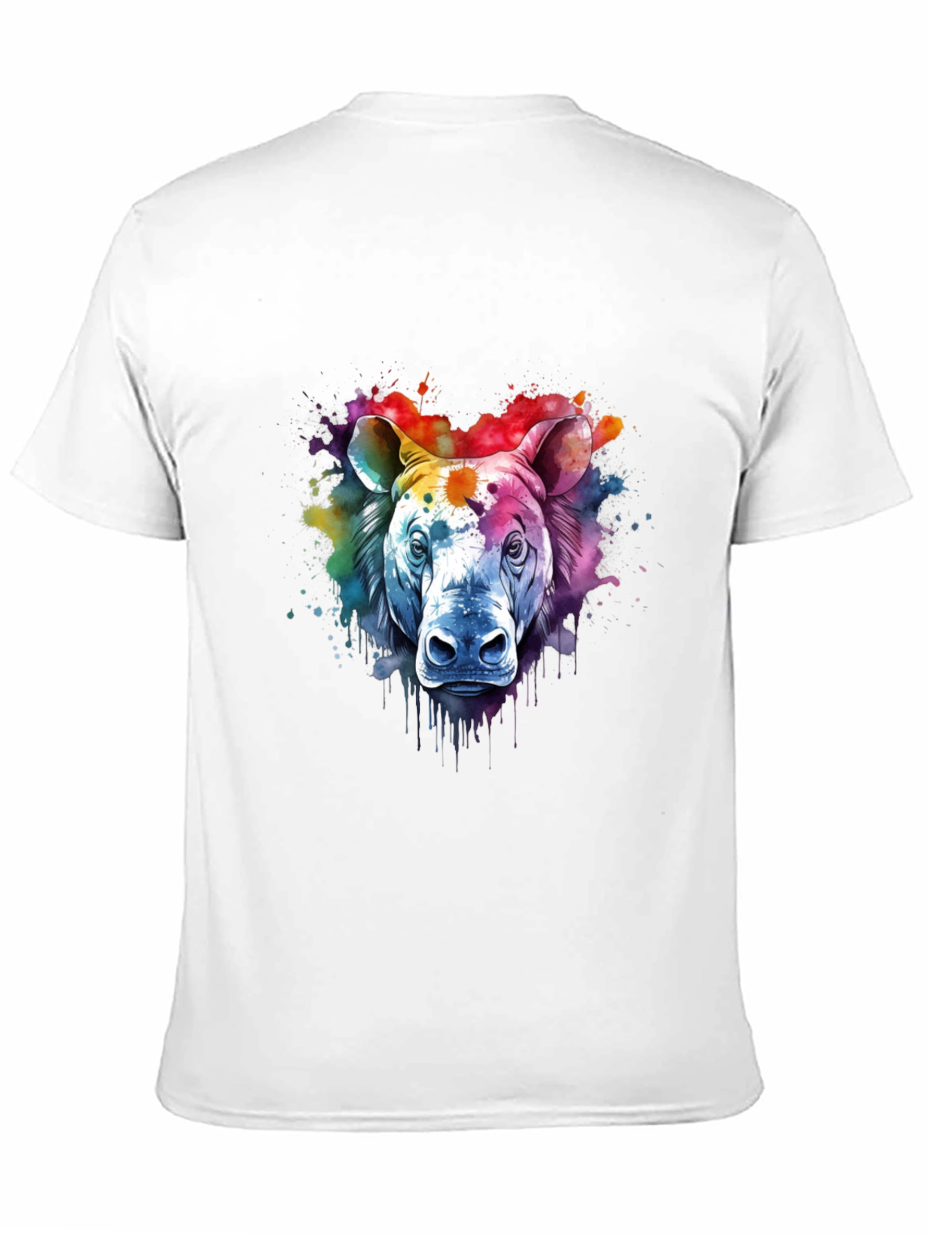 Camiseta Negra con Diseño de Rinoceronte Acuarela
