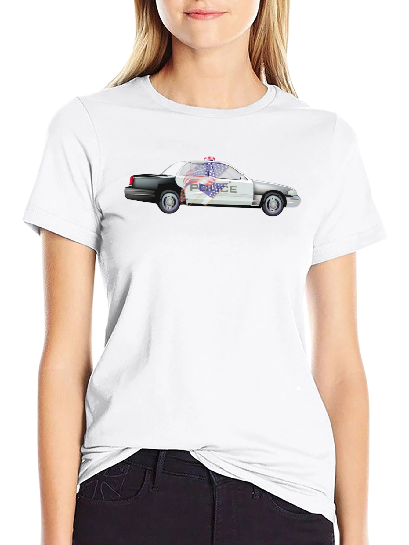 Camiseta Negra con Diseño de Coche de Policía