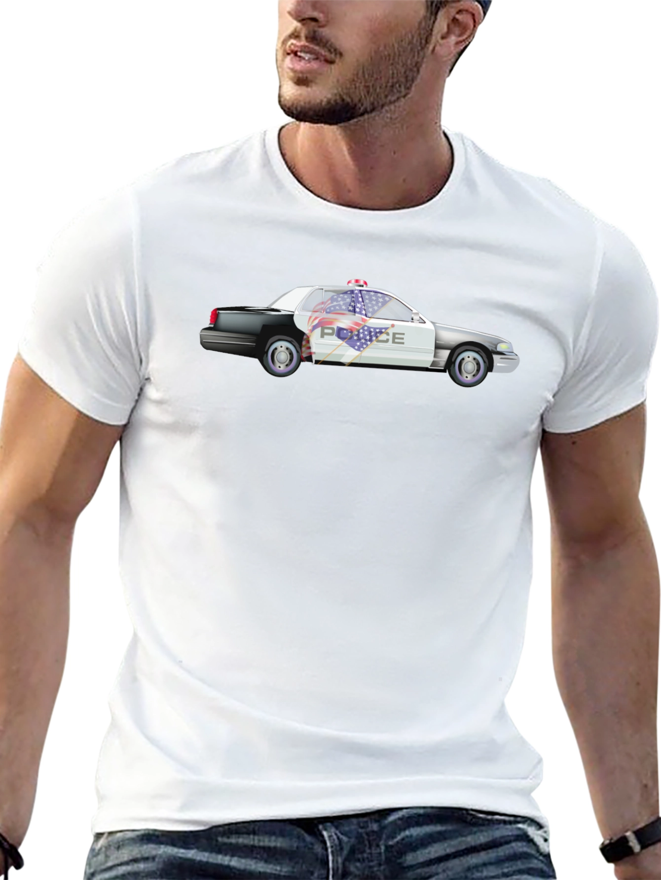 Camiseta Negra con Diseño de Coche de Policía