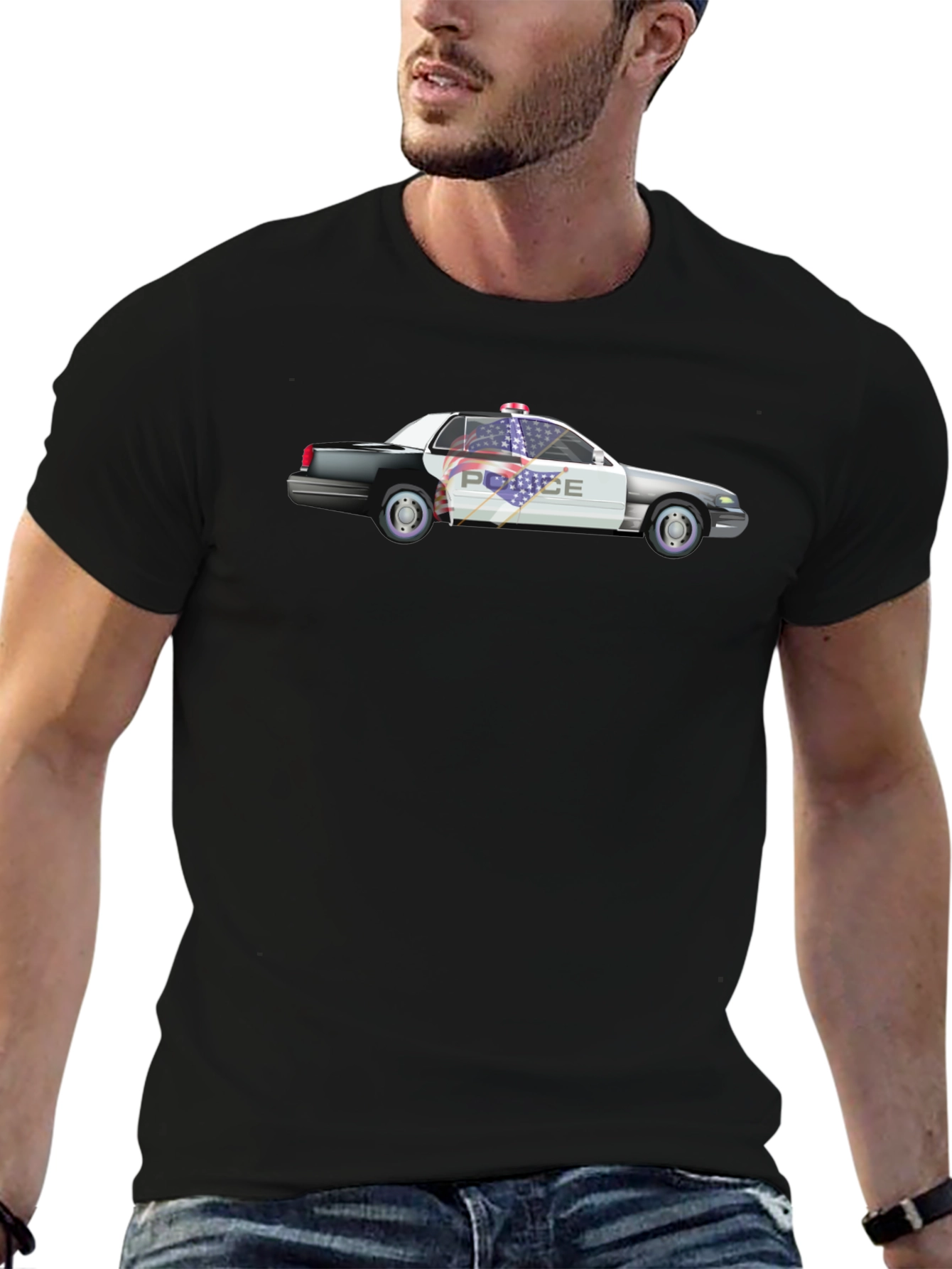 Camiseta Negra con Diseño de Coche de Policía
