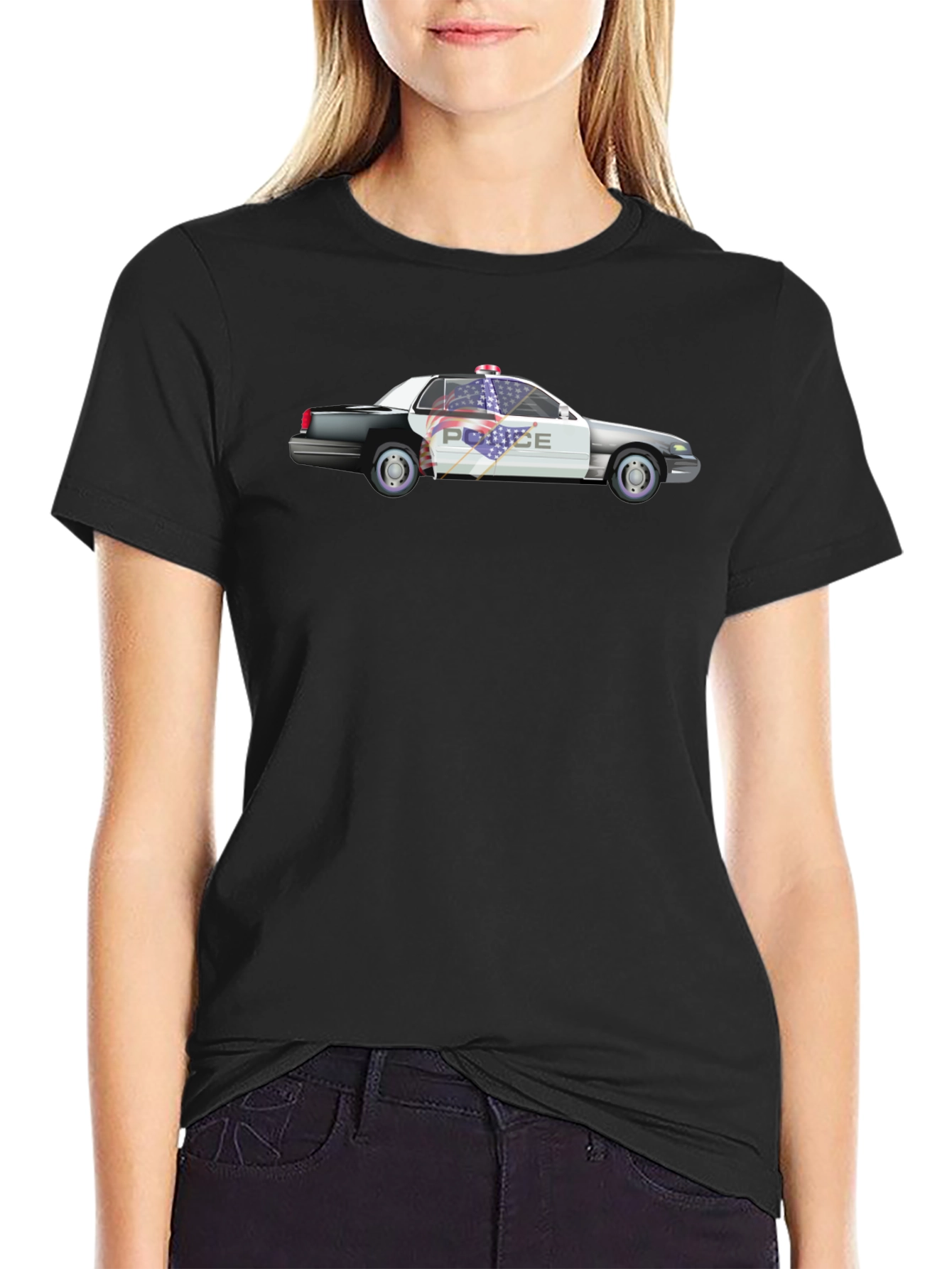 Camiseta Negra con Diseño de Coche de Policía
