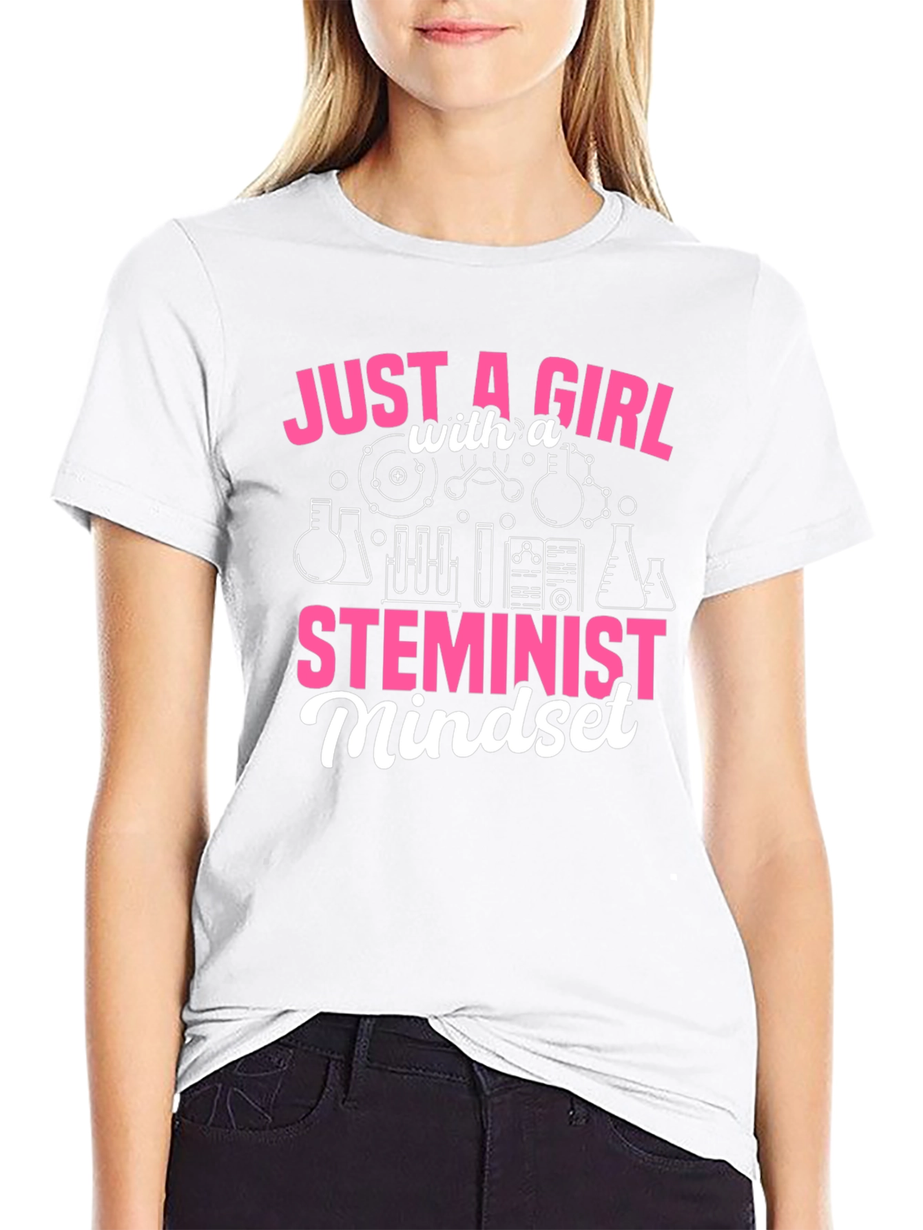 Camiseta Negra Feminista STEM para Mujer
