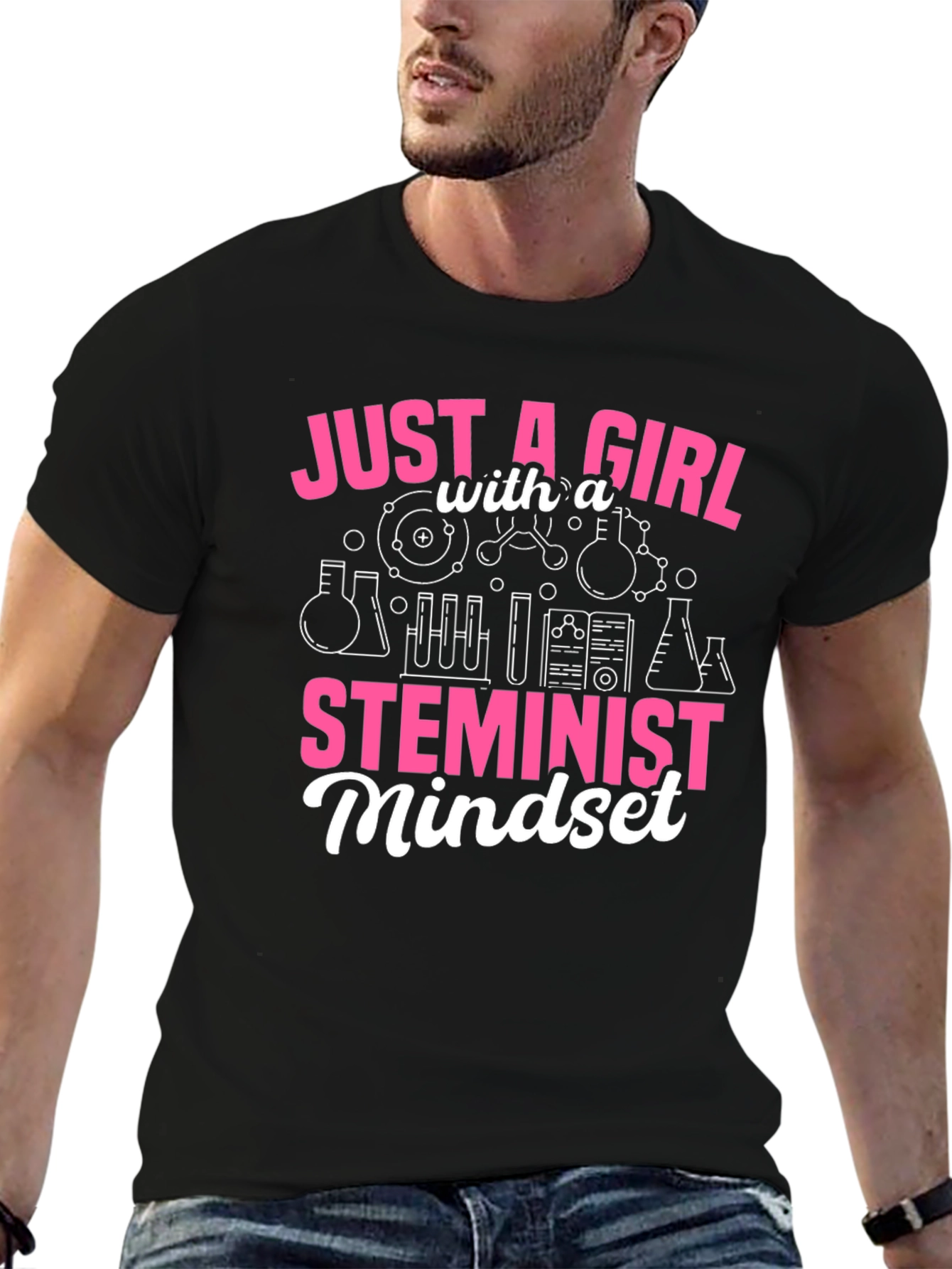 Camiseta Negra Feminista STEM para Mujer