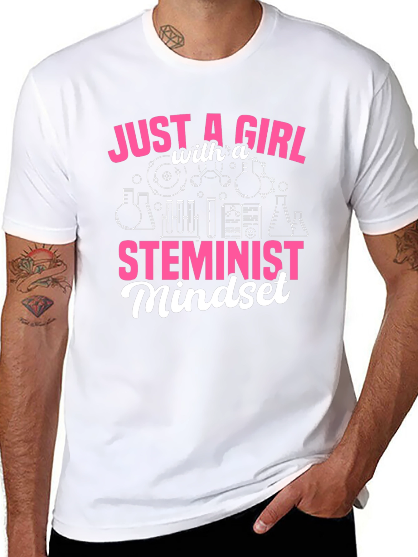 Camiseta Negra Feminista STEM para Mujer