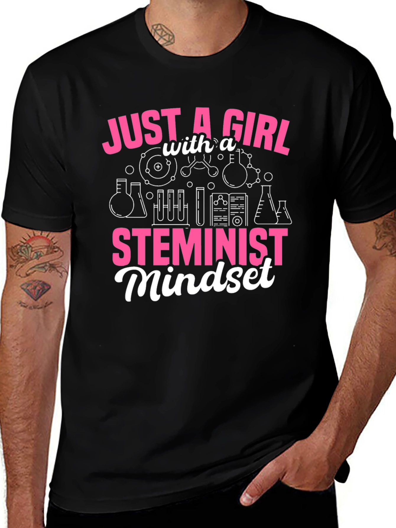 Camiseta Negra Feminista STEM para Mujer