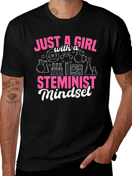 Camiseta Negra Feminista STEM para Mujer