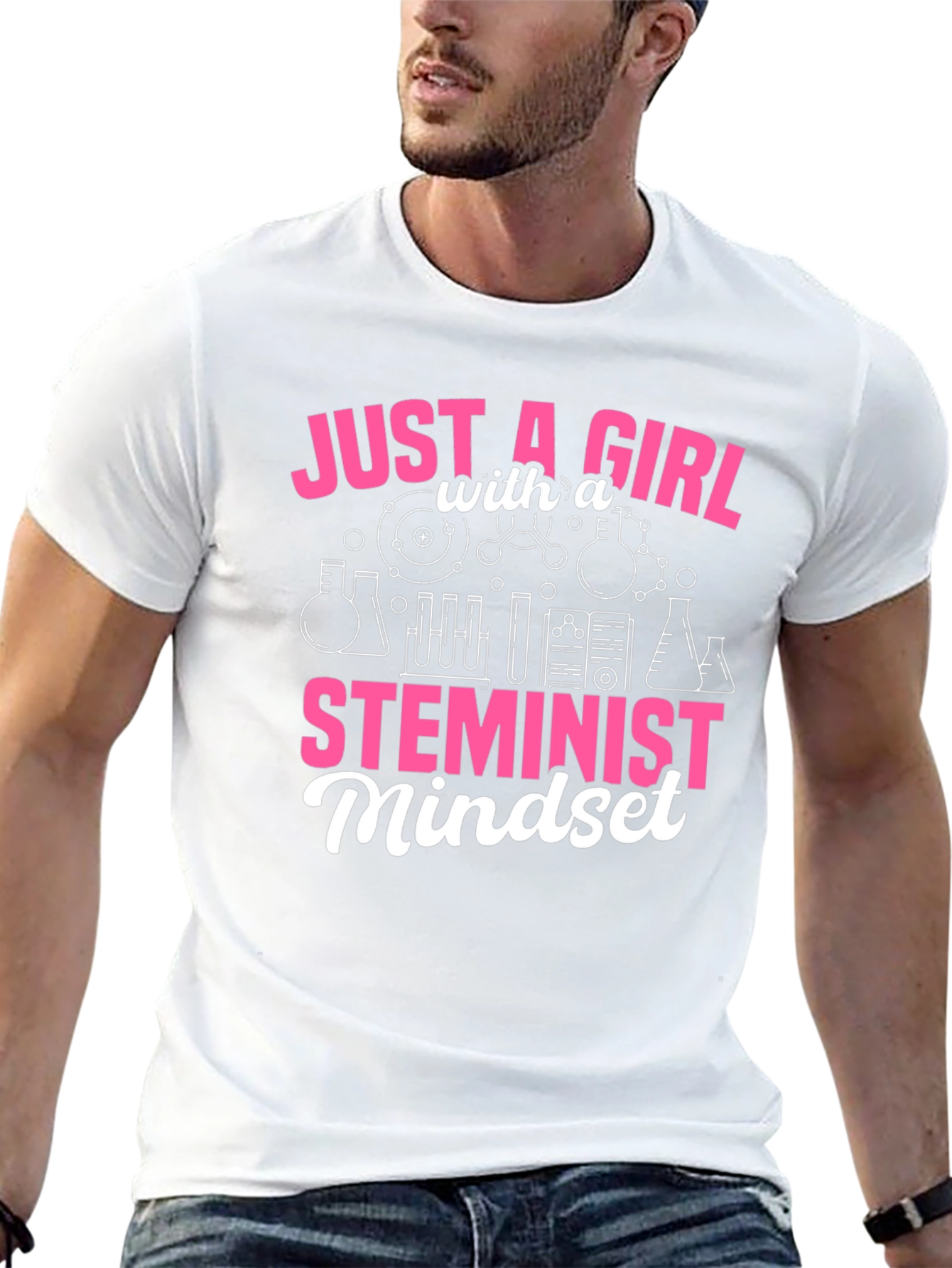 Camiseta Negra Feminista STEM para Mujer