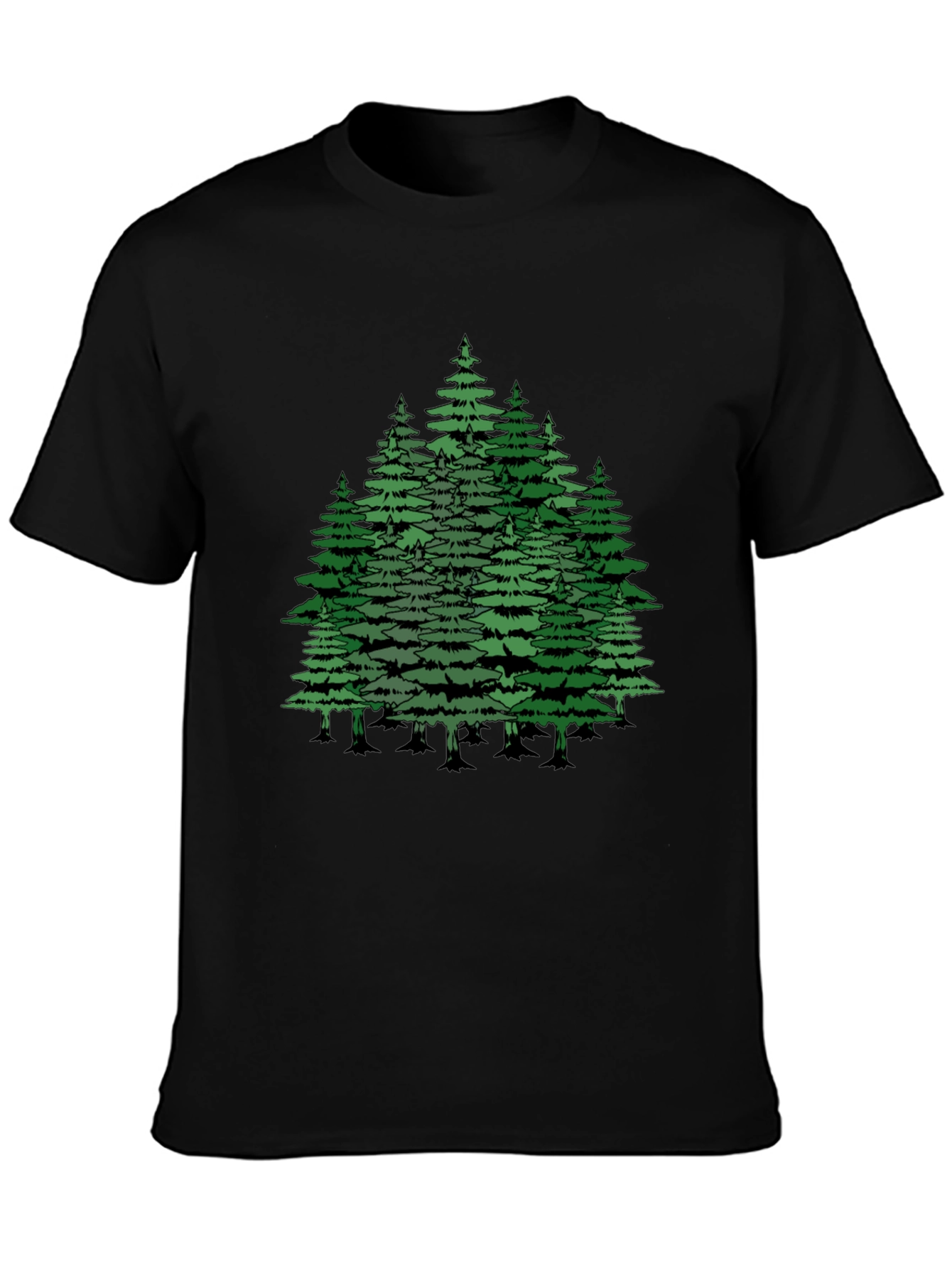 Camiseta Negra con Diseño de Bosque de Pinos