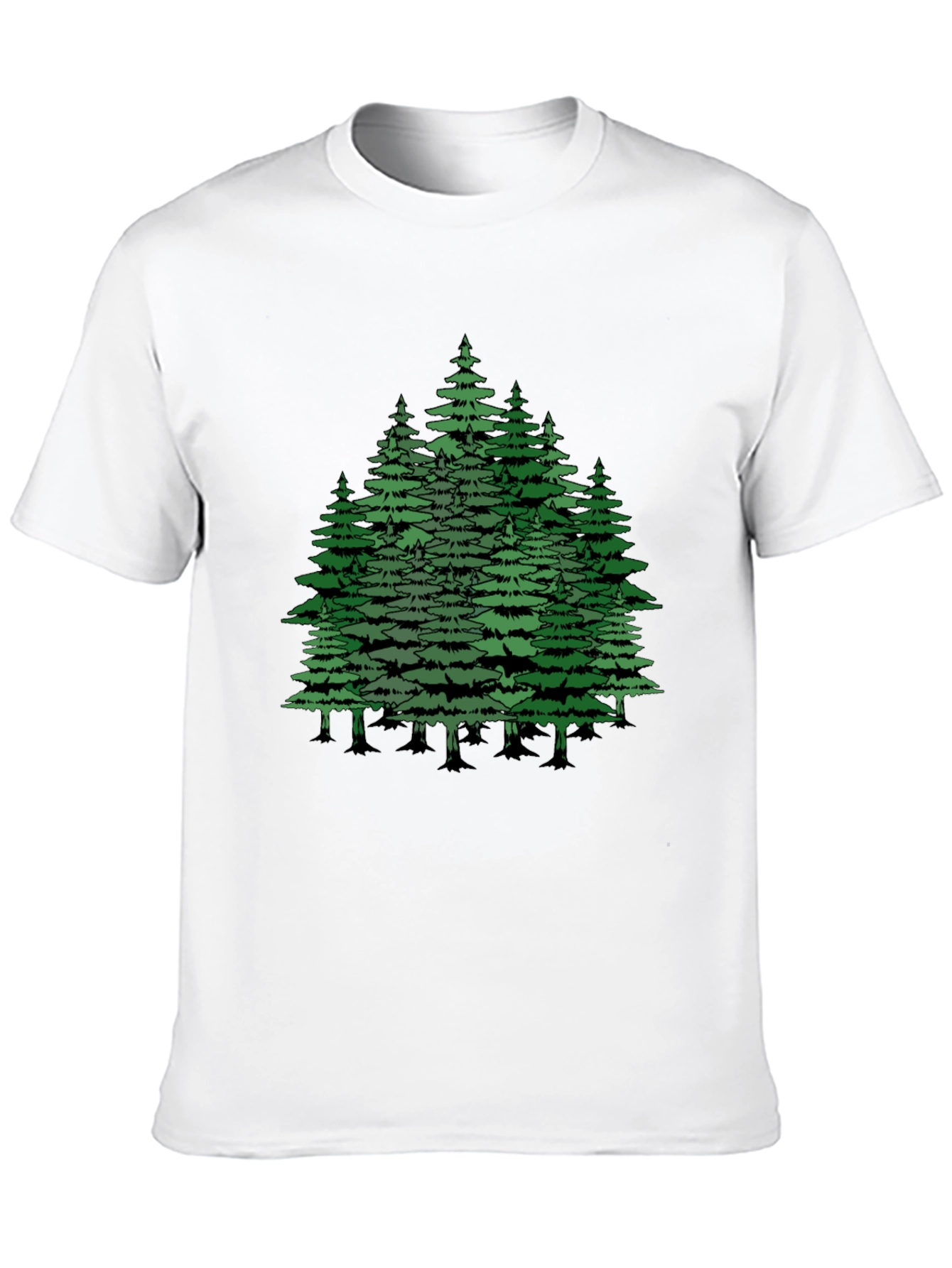 Camiseta Negra con Diseño de Bosque de Pinos
