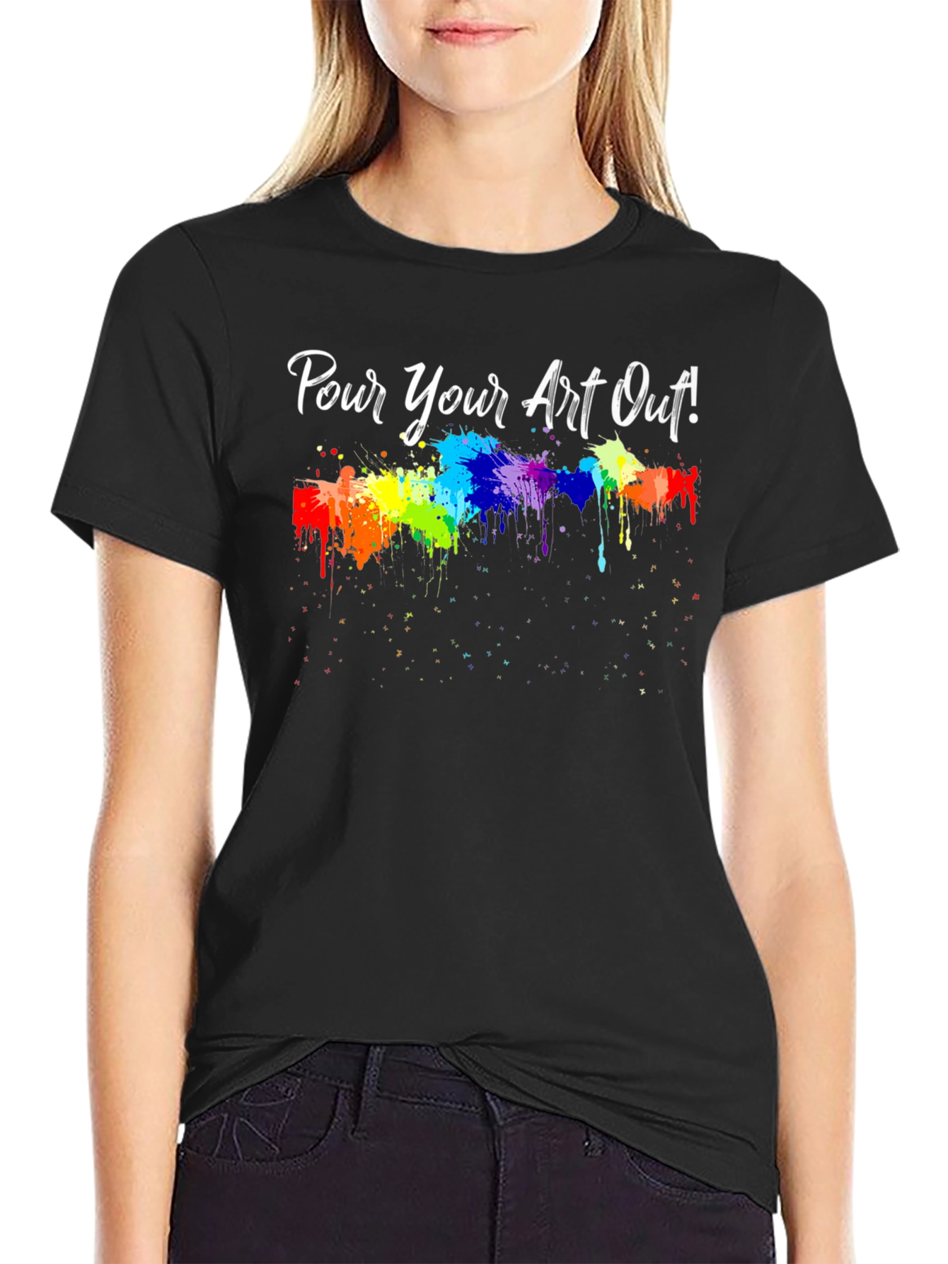 Camiseta Negra ¡Vierte tu Arte! con Diseño de Pintura