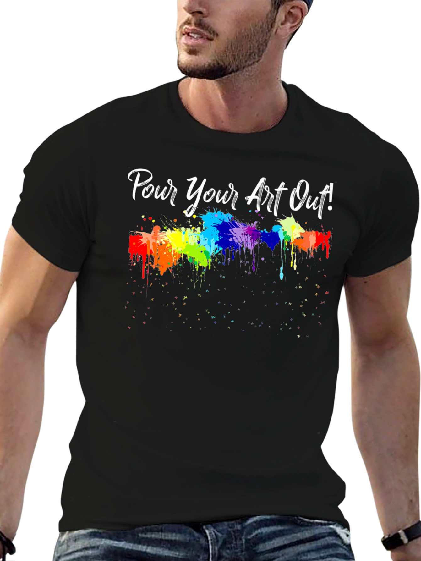Camiseta Negra ¡Vierte tu Arte! con Diseño de Pintura