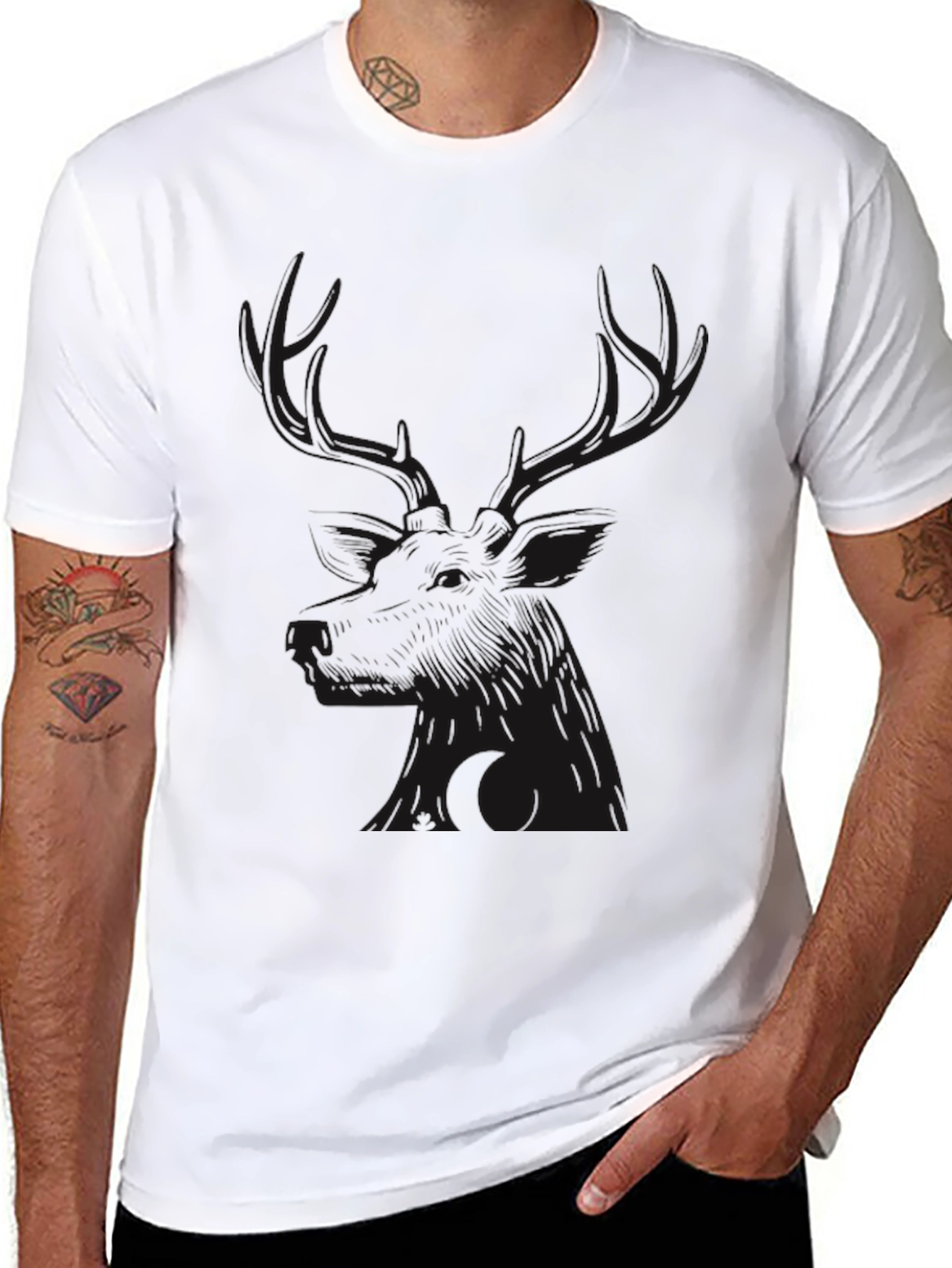 Camiseta Negra con Diseño de Ciervo para Hombre