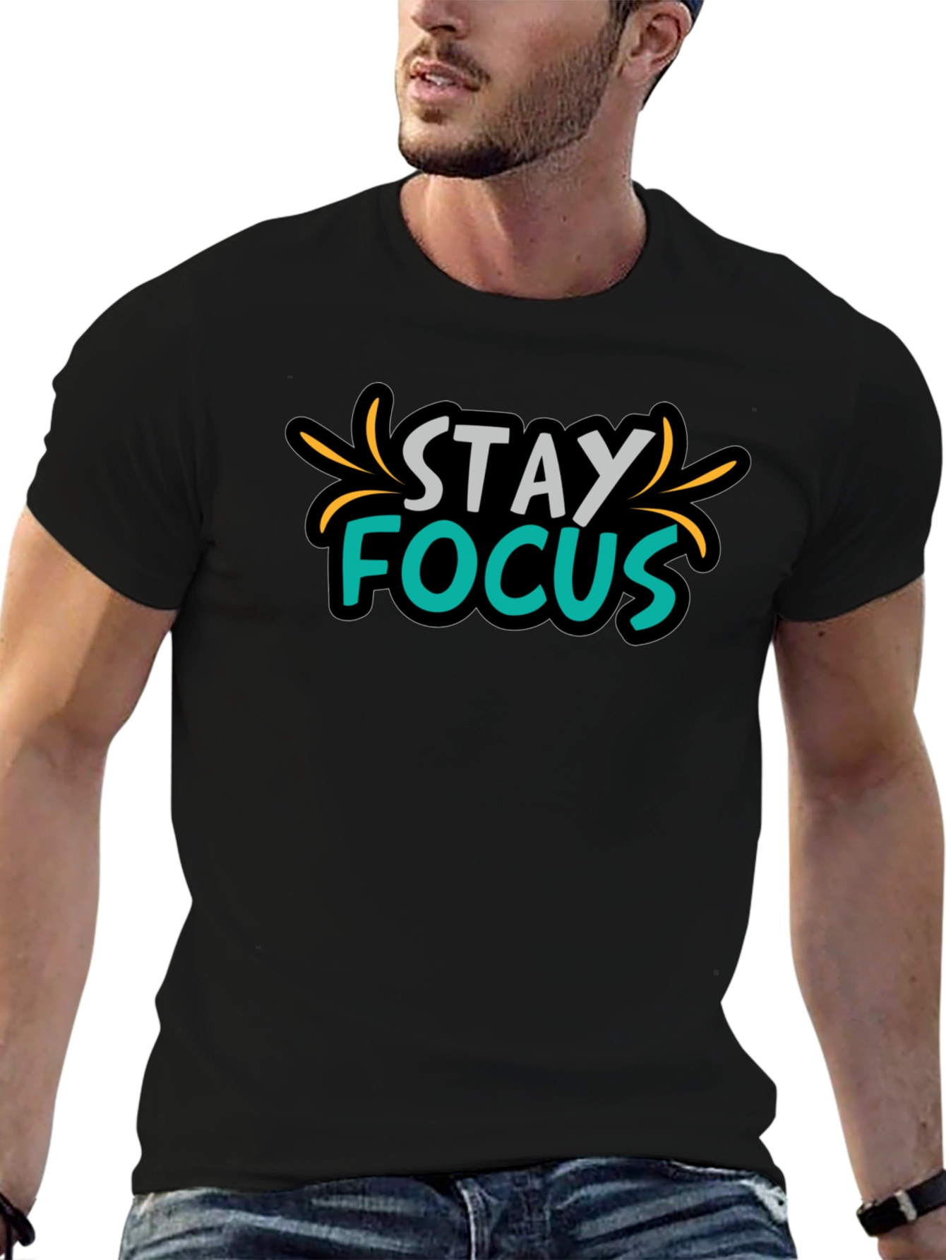 Camiseta Negra Stay Focus para Hombre
