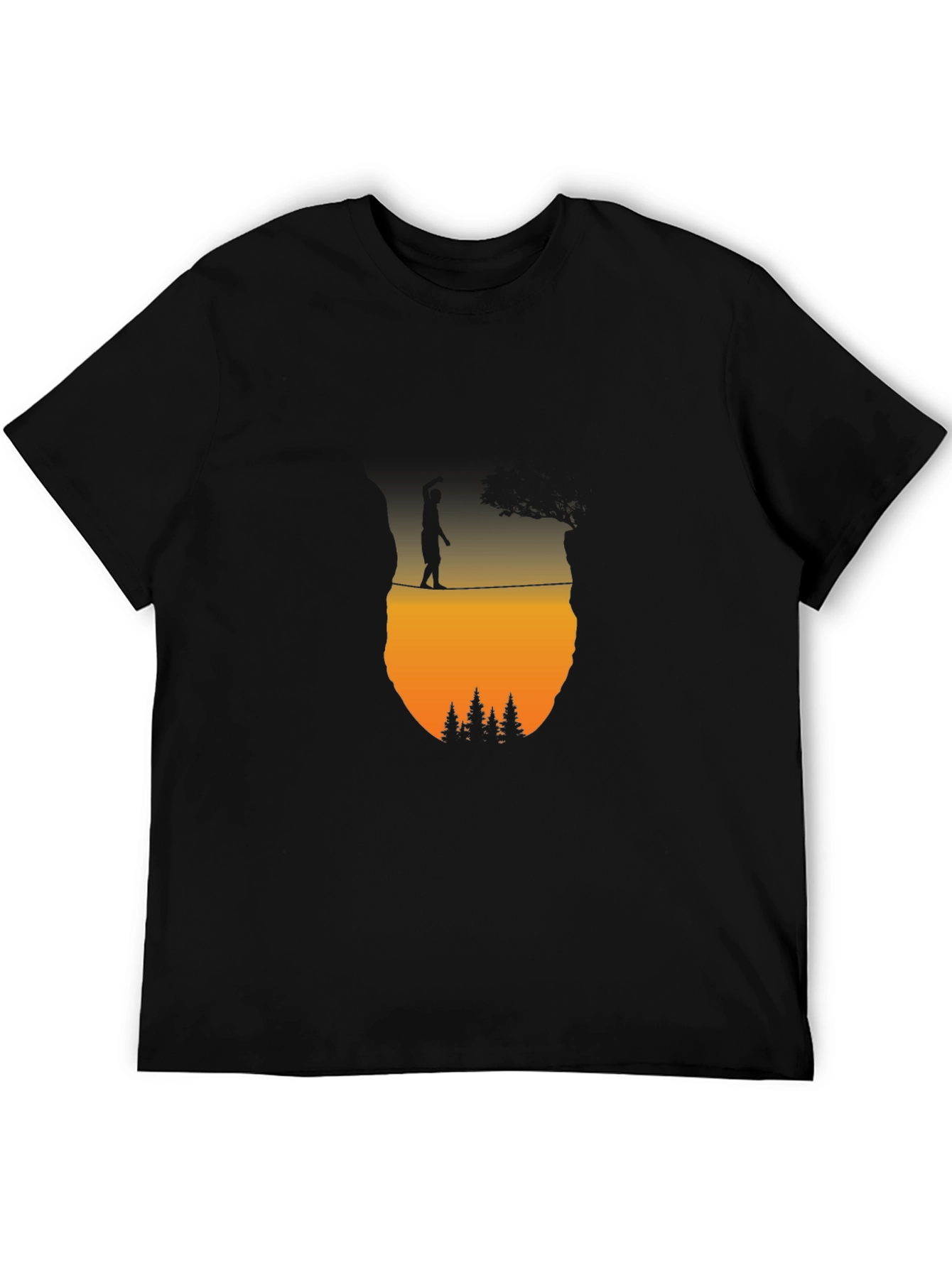 Camiseta Negra: Silueta Equilibrista al Atardecer