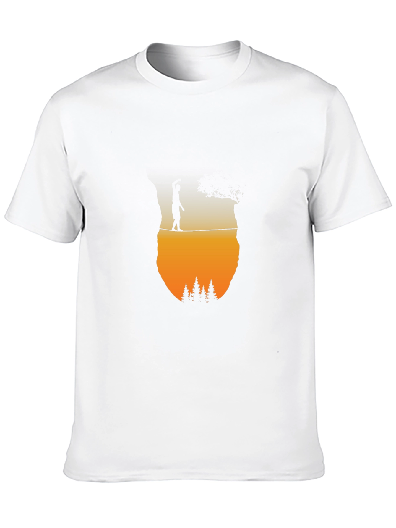 Camiseta Negra: Silueta Equilibrista al Atardecer
