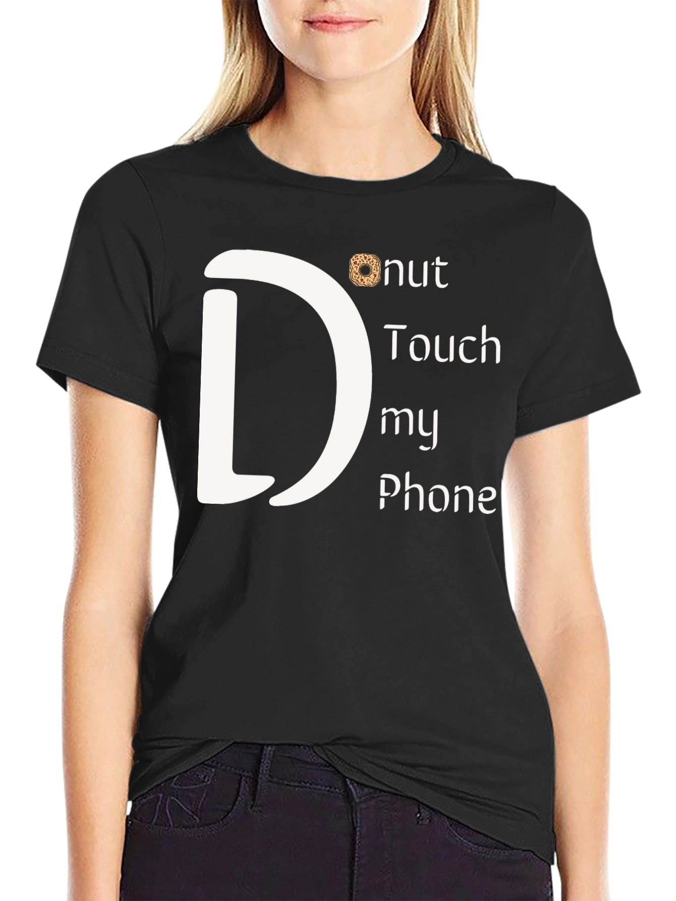 Camiseta Negra: Donut Touch My Phone