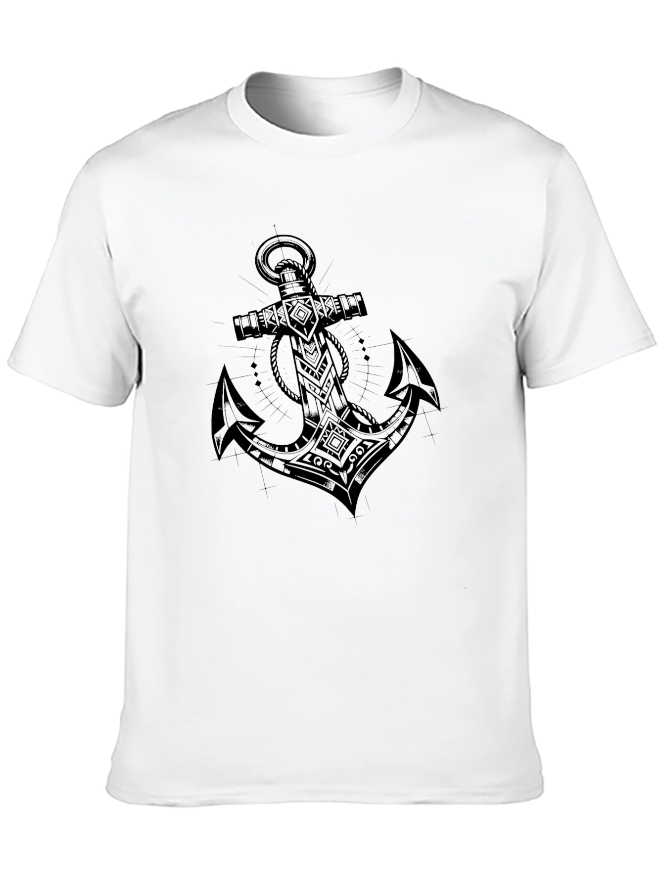 Camiseta Negra con Diseño de Ancla Tribal para Hombre