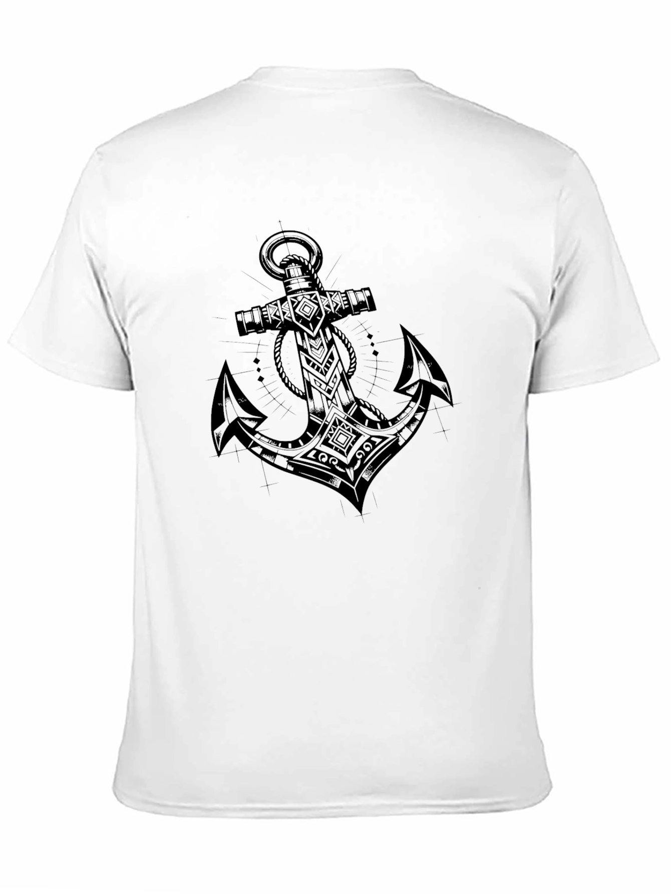 Camiseta Negra con Diseño de Ancla Tribal para Hombre