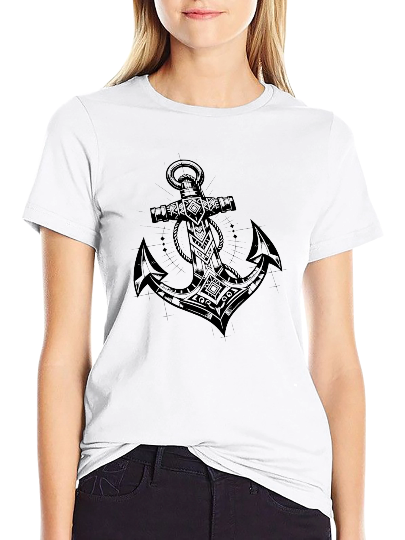 Camiseta Negra con Diseño de Ancla Tribal para Hombre