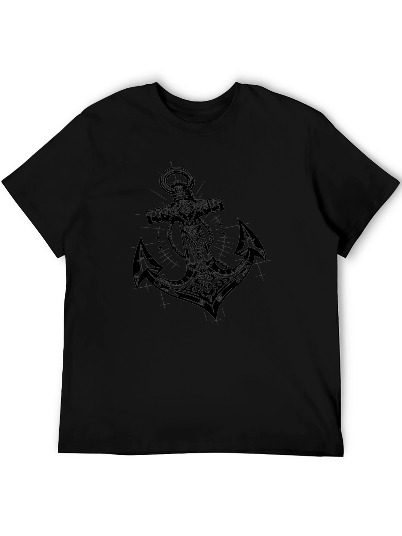 Camiseta Negra con Diseño de Ancla Tribal para Hombre
